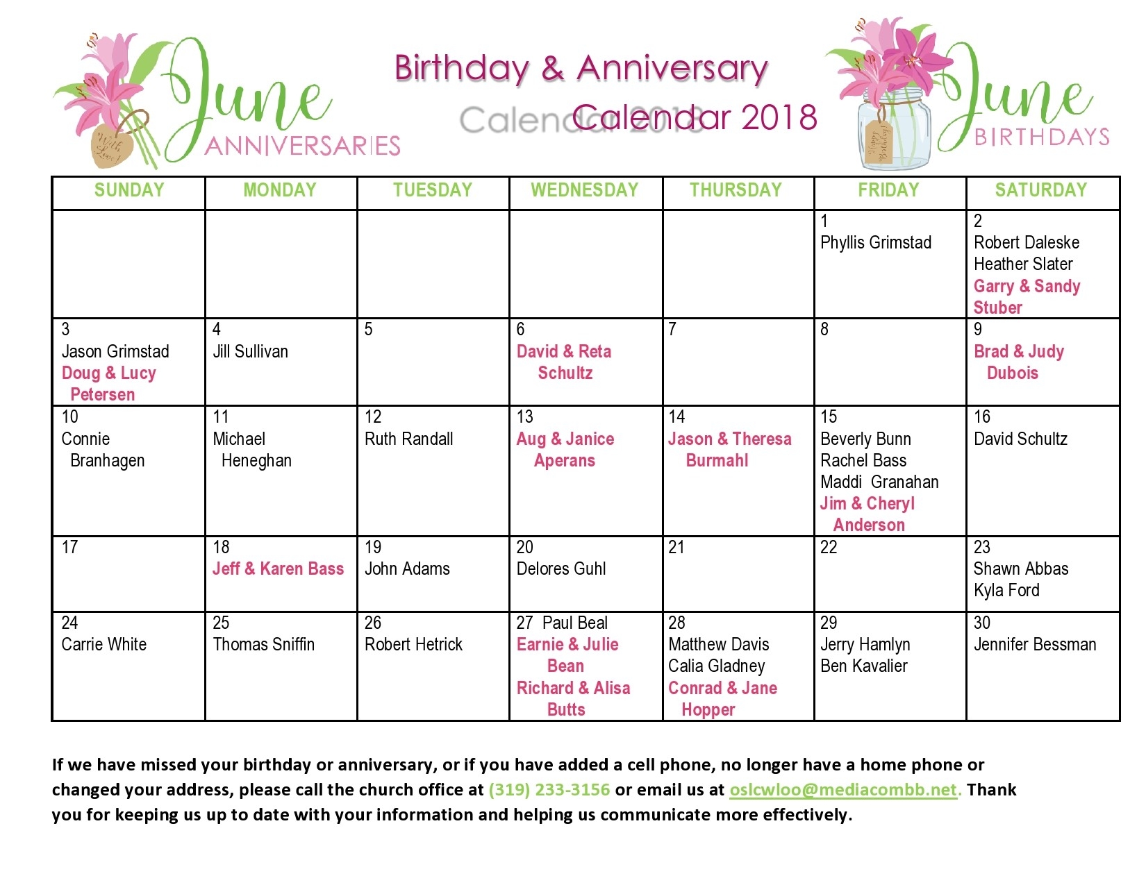 Free Printable Office Birthday Calendar Template