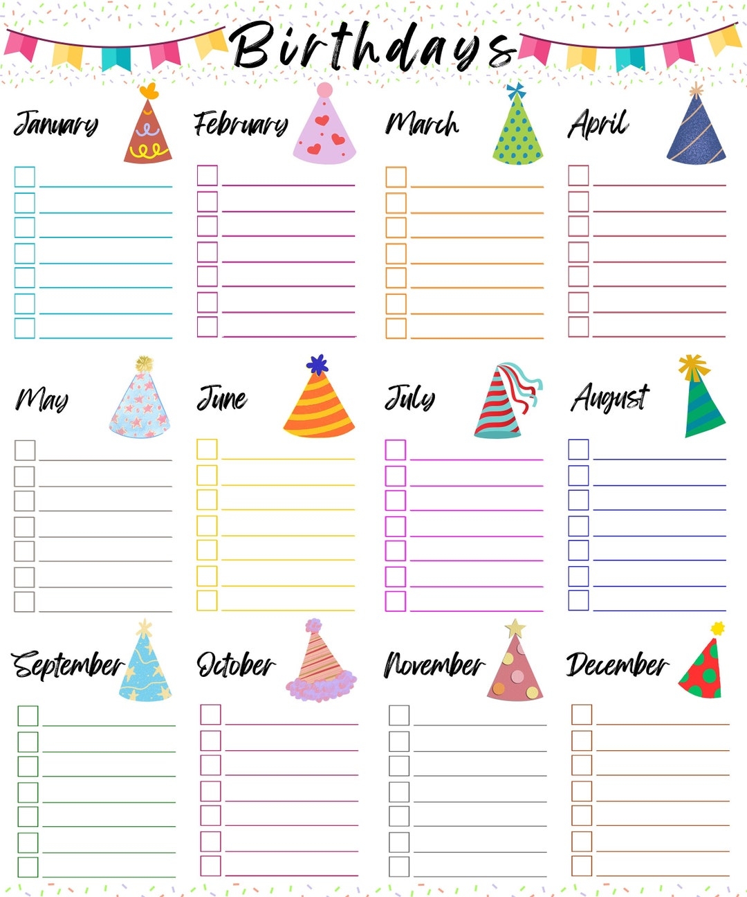 Birthday List PDF Birthday Calendar Printable Birthday Tracker Birthday List Birthday Organizer Birthday Calendar Birthday Reminder Etsy Ireland