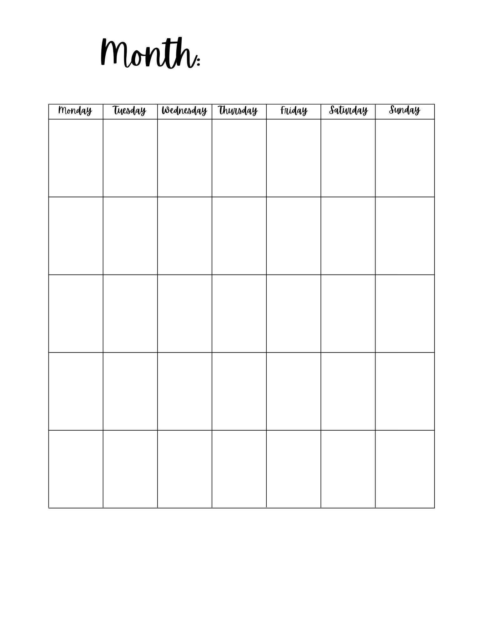Blank Calendar Template 8 5 X 11 Inches Vertical Printable Calendar Page PDF Printable Instant Download Etsy Blank Calendar Template 8 5 X 11 Inches Vertical Printable Calendar Page PDF Printable Instant Download Etsy