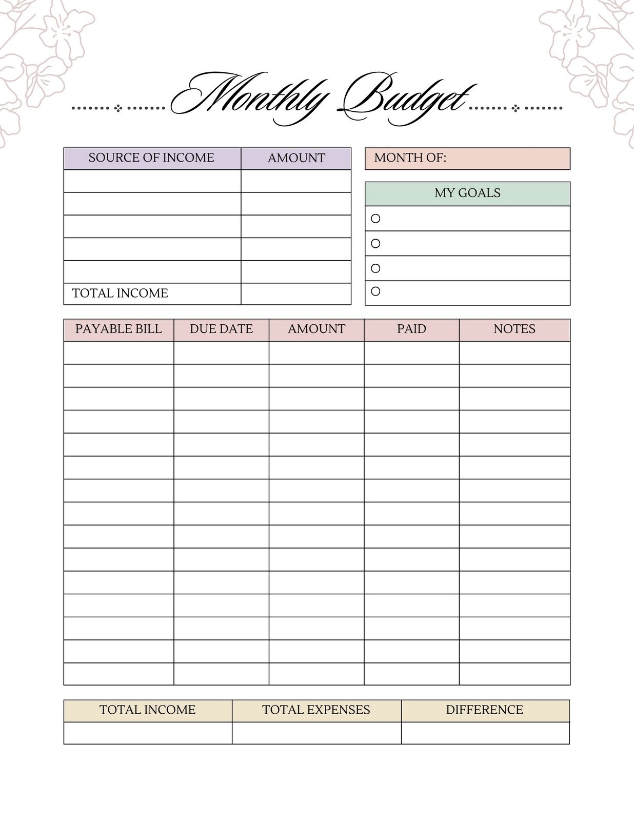 Printable Monthly Budget Template Printable Monthly Budget Template