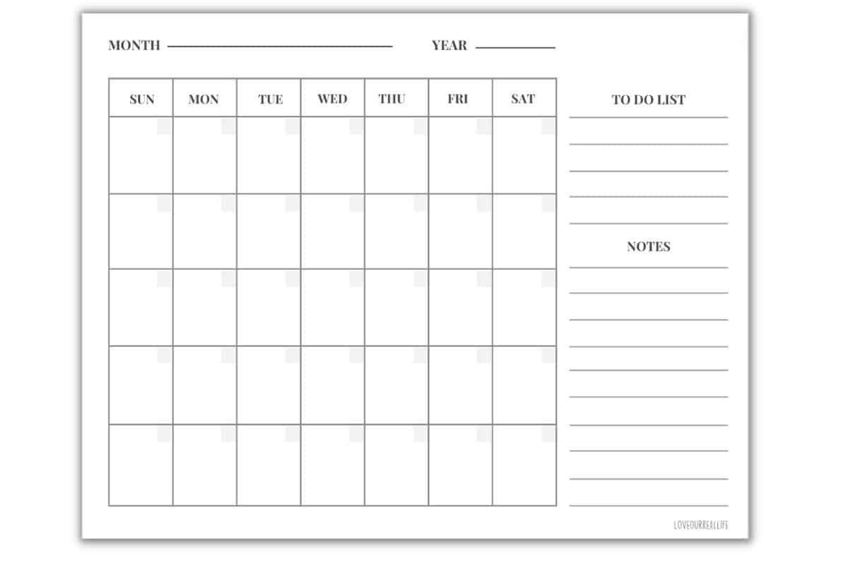 Month Template Printable Monthly Calendar Month Template Printable Monthly Calendar