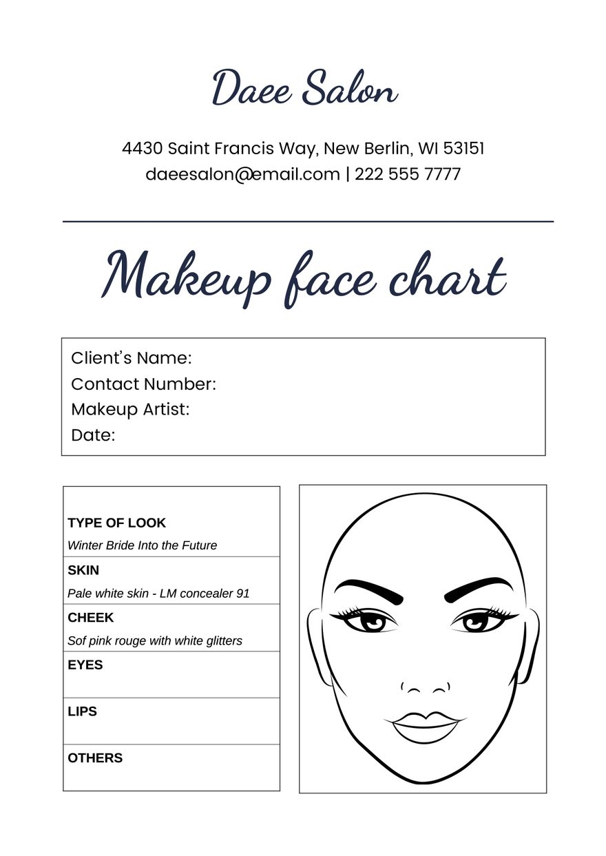 Makeup Client Record Face Chart In Illustrator PDF Download Template Makeup Client Record Face Chart In Illustrator PDF Download Template