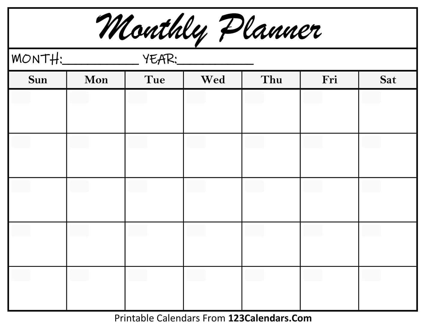 Printable Monthly Planner Templates 123Calendars Printable Monthly Planner Templates 123Calendars