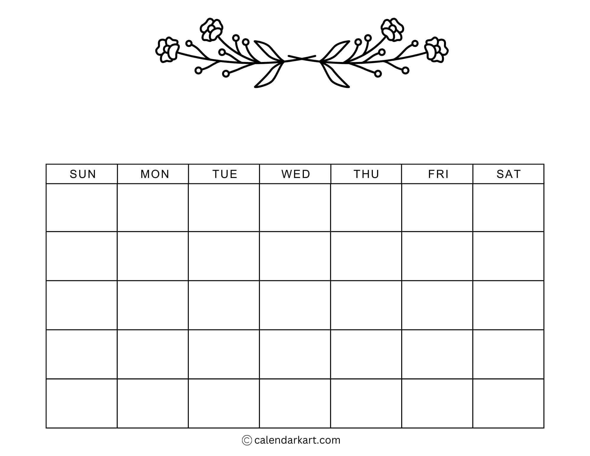 Monthly Free Printable Blank Calendar Template Monthly Free Printable Blank Calendar Template