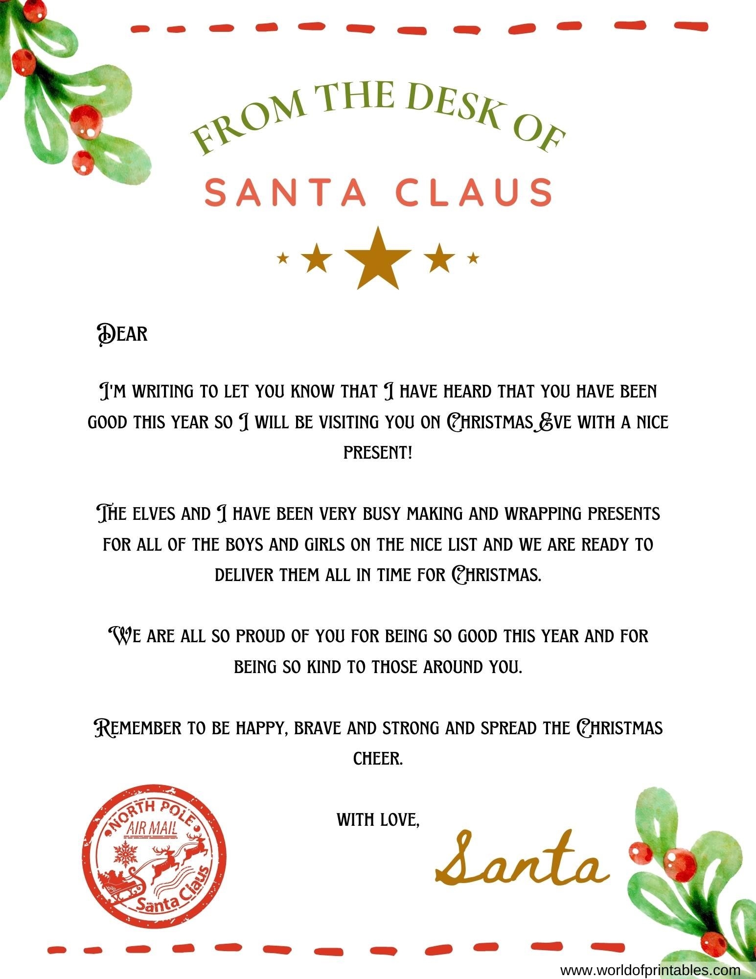 10 Best Free Letter From Santa Templates World Of Printables 10 Best Free Letter From Santa Templates World Of Printables