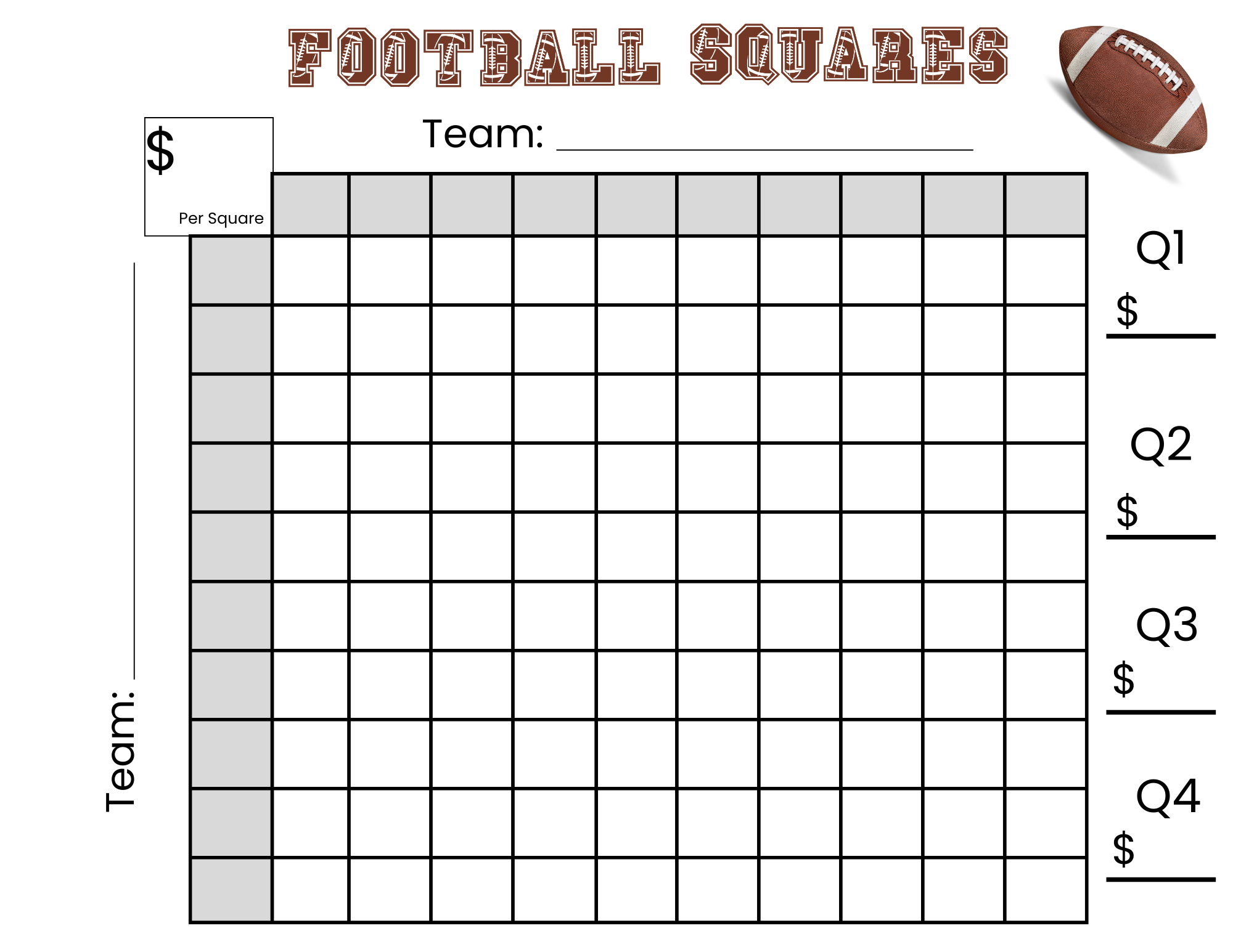 100 Football Squares Game Printable 10 10 Football Squares Instant Download 100 Football Squares Game Printable 10 10 Football Squares Instant Download