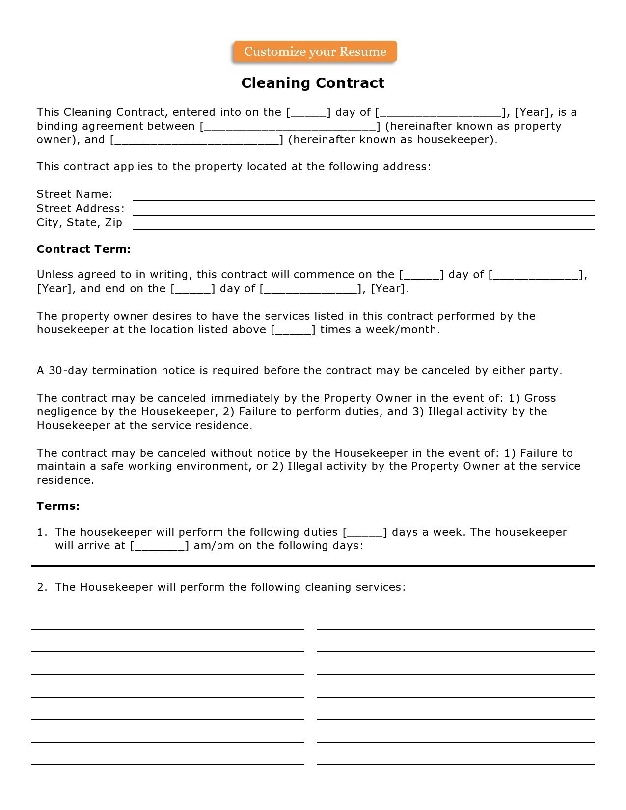 41 Printable Cleaning Contract Templates 100 Free 41 Printable Cleaning Contract Templates 100 Free