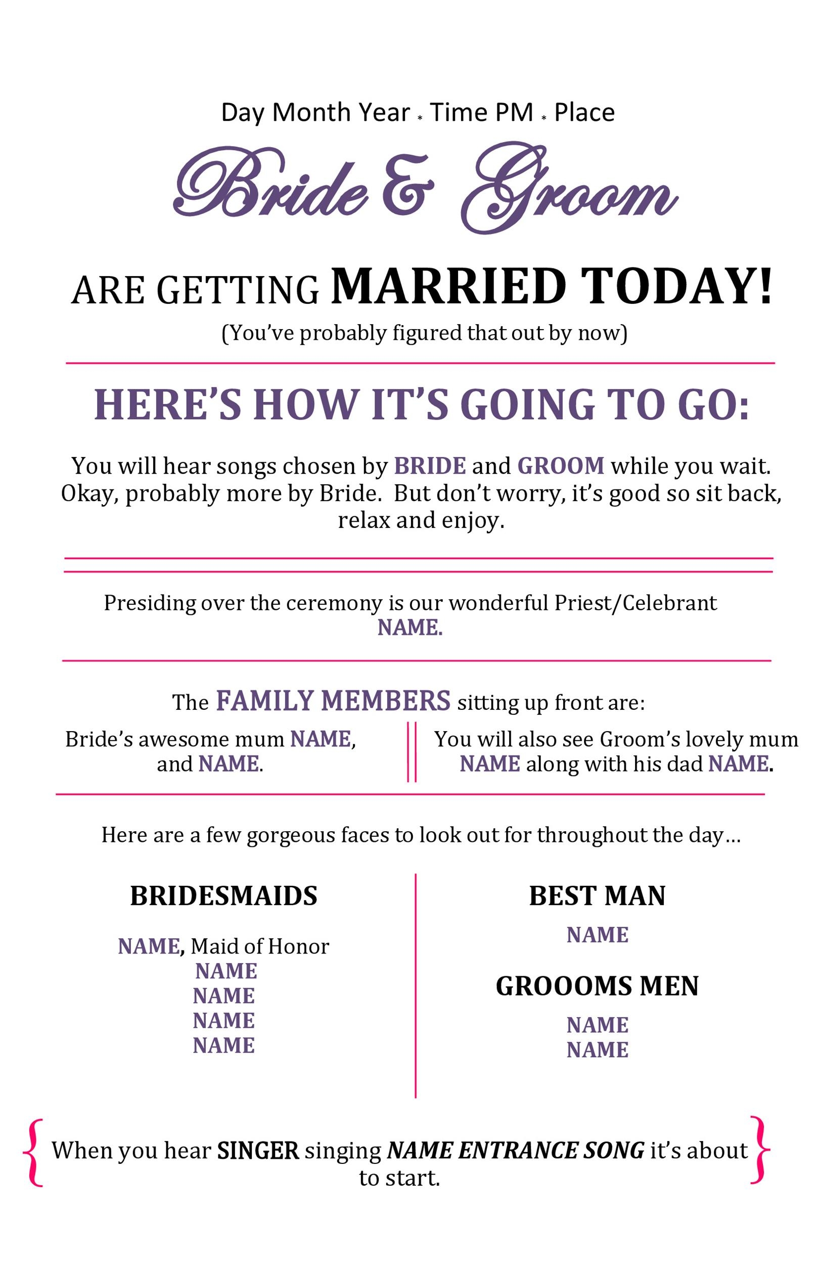 Free Printable Wedding Program Templates Free Printable Wedding Program Templates