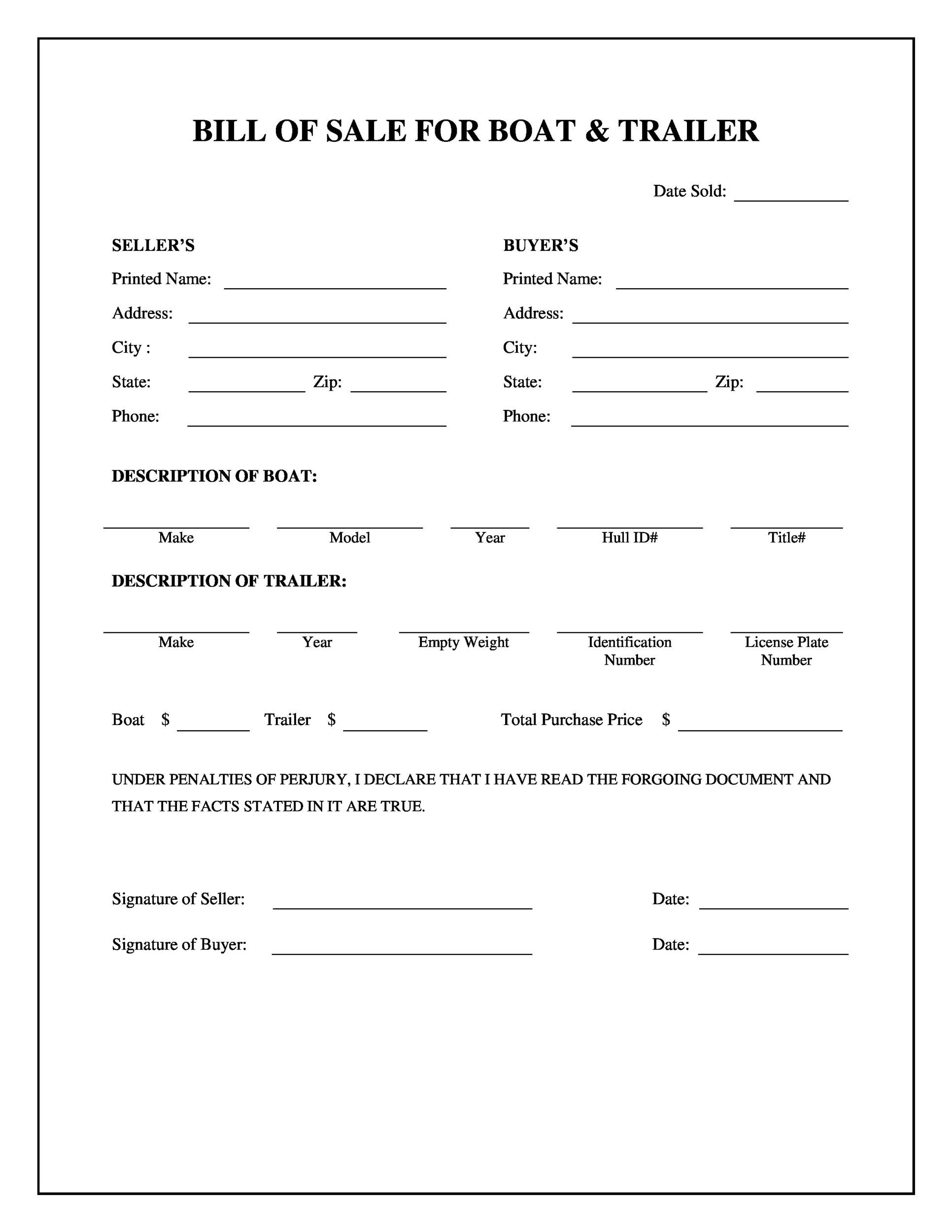 Bill Of Sale Template Printable Bill Of Sale Template Printable