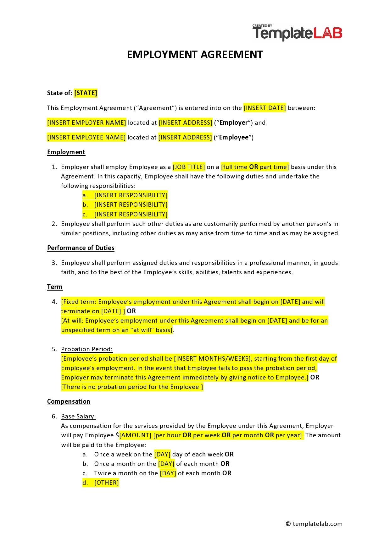 Job Printable Employment Contract Template Job Printable Employment Contract Template