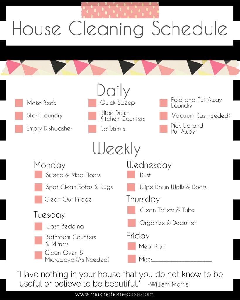 A Basic Cleaning Schedule Checklist Printable A Basic Cleaning Schedule Checklist Printable
