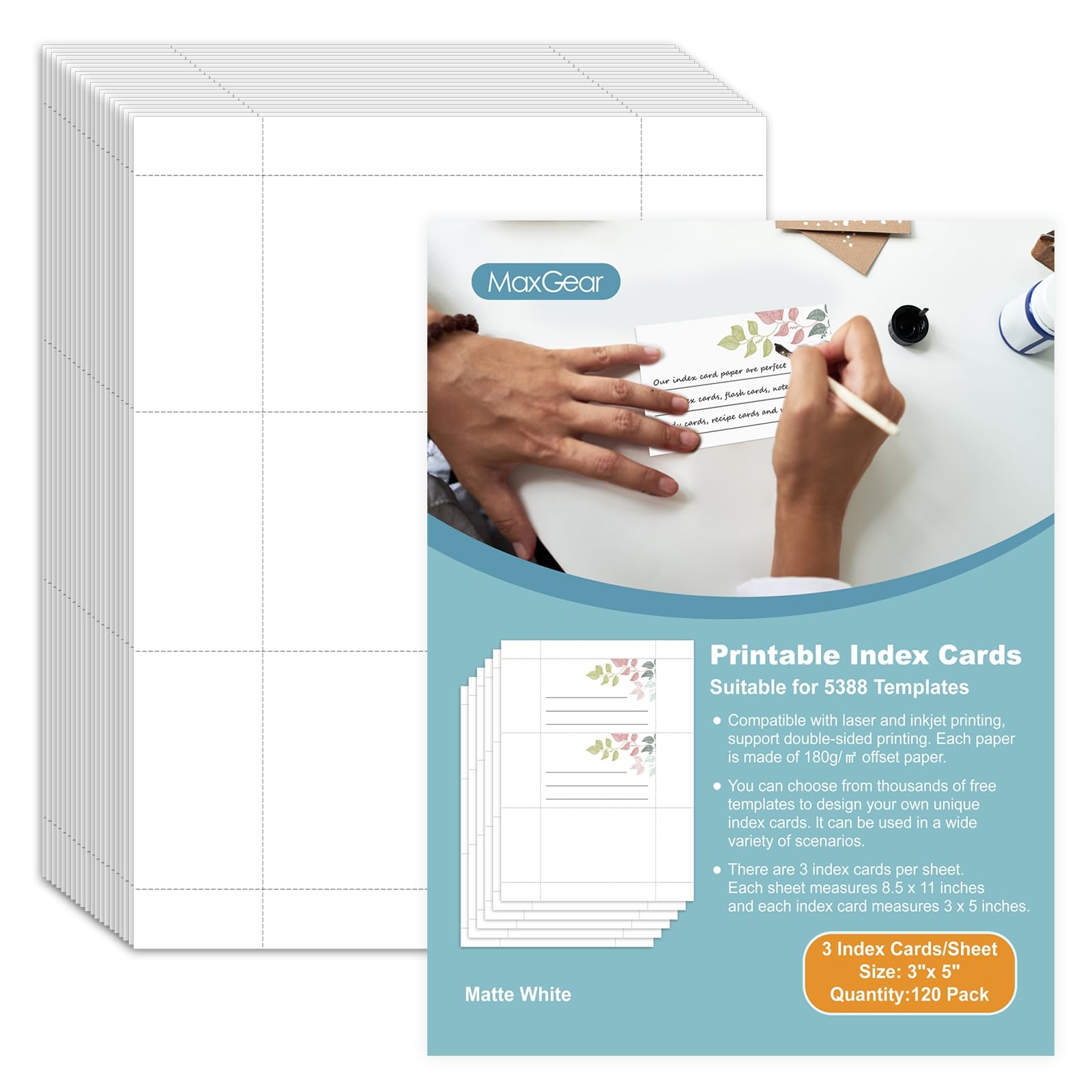 Amazon MaxGear Index Cards 120 Printable Index Cards 3 X 5 Printable Blank Flash Cards Compatible With Laser Inkjet Printer Blank Note Cards Double sided Printing White 3 Cards Sheet 40 Sheets 