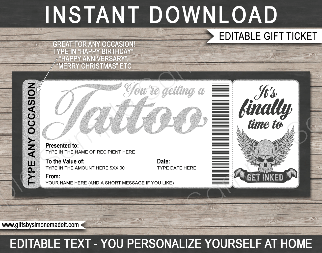Any Occasion Tattoo Gift Certificate Card Any Occasion Tattoo Gift Certificate Card