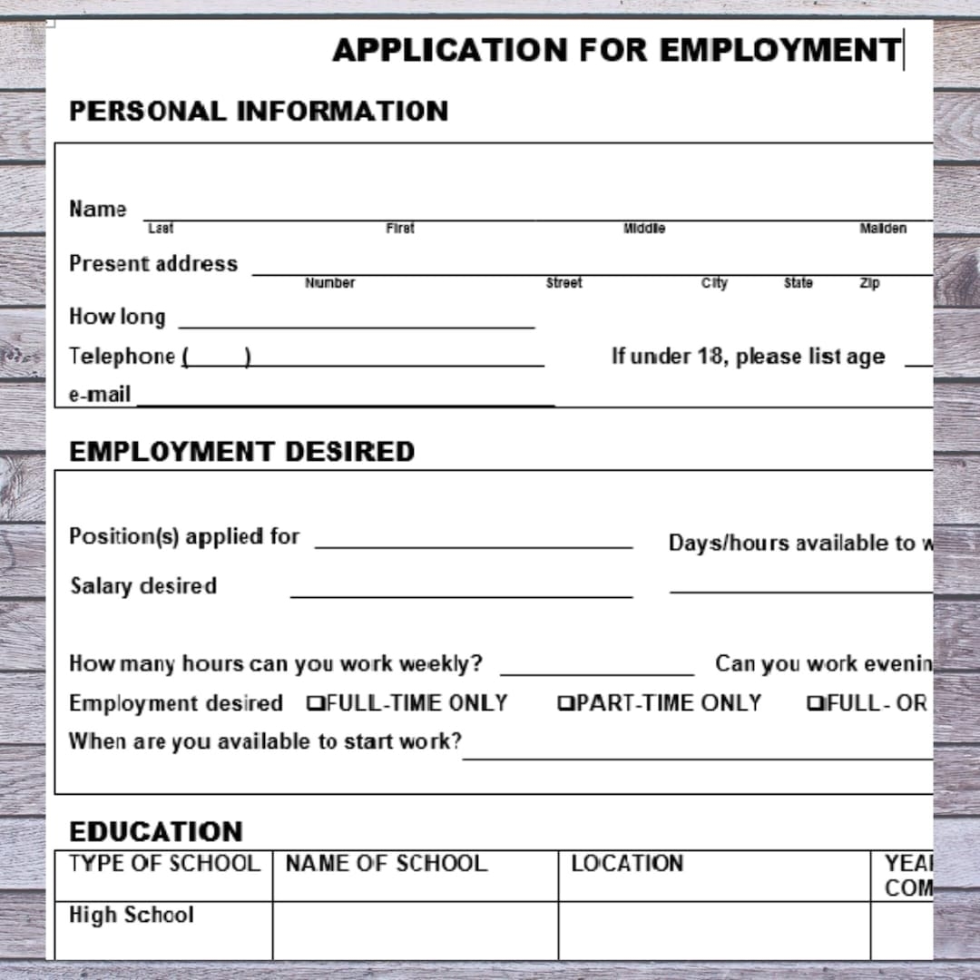 Free Printable Job Application Template Free Printable Job Application Template