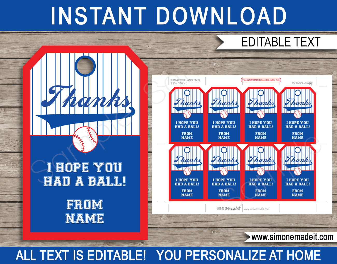 Baseball Party Favor Tags Template Printable Birthday