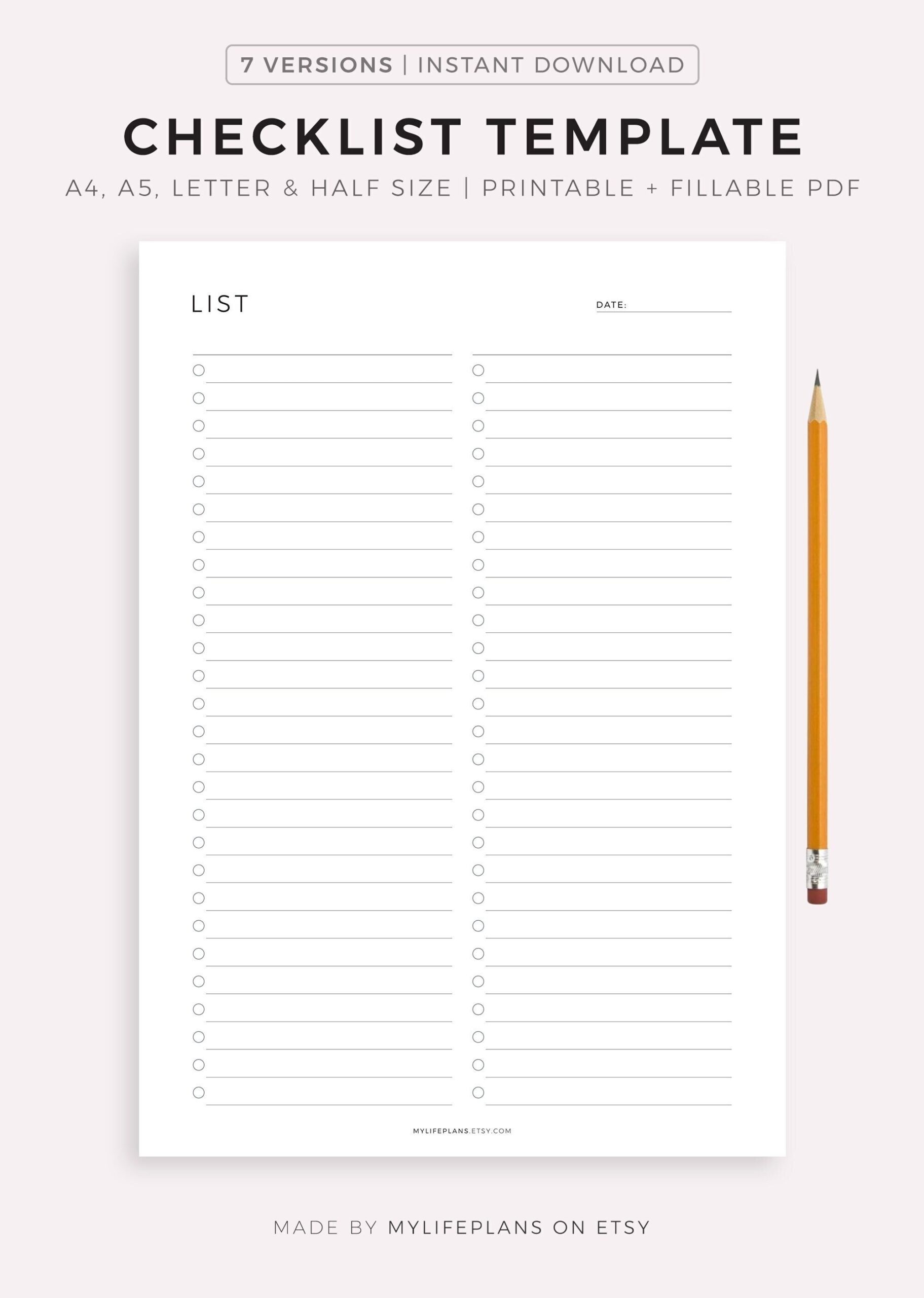 Blank Checklist Template Printable Fillable Simple Checklist Template A4 a5 letter half Instant Download PDF Etsy UK Blank Checklist Template Printable Fillable Simple Checklist Template A4 a5 letter half Instant Download PDF Etsy UK