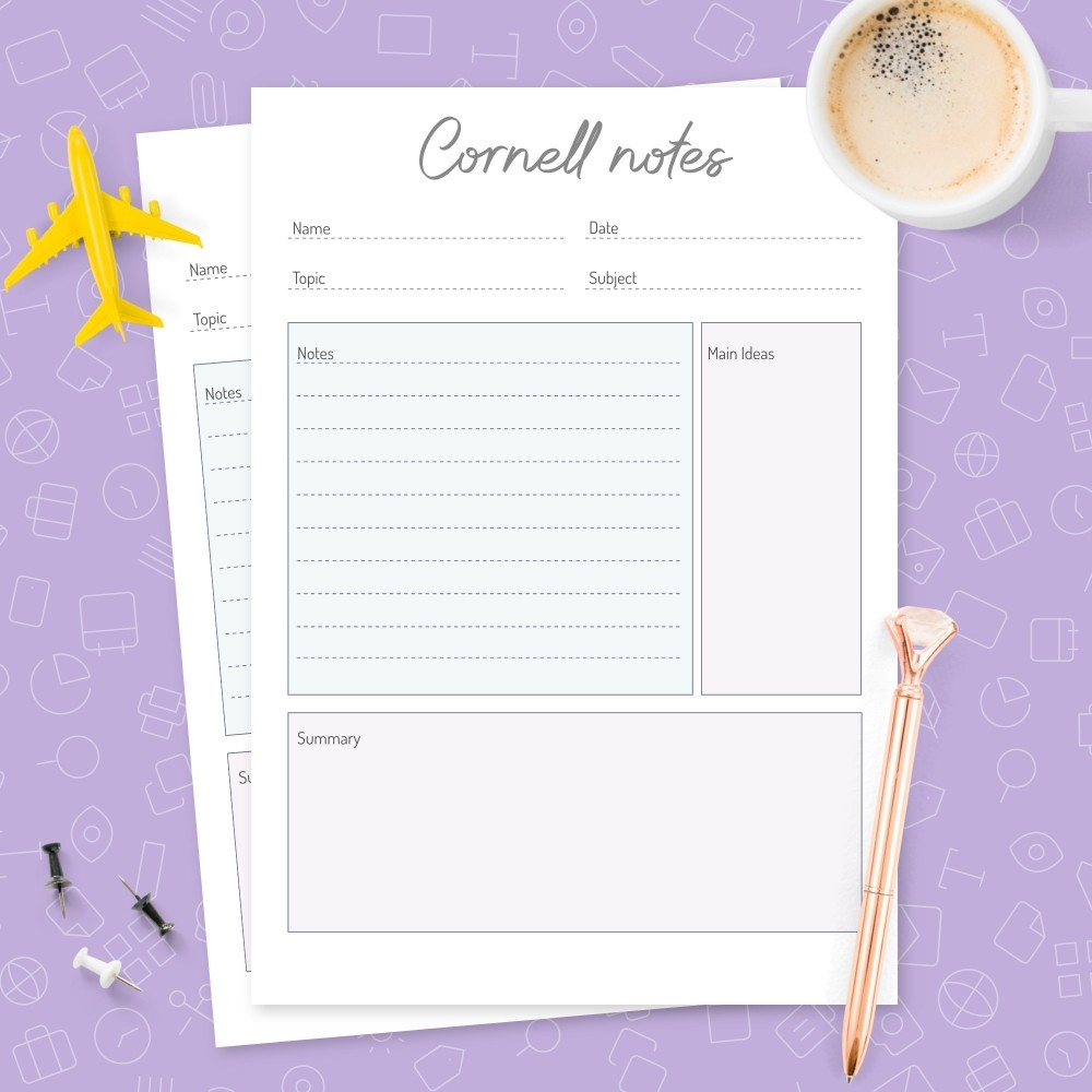 Blue Background Cornell Notes Template Template Printable PDF Blue Background Cornell Notes Template Template Printable PDF