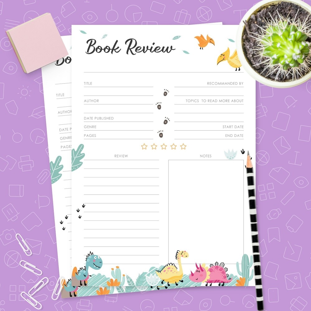 Book Review Template Dinosaurs Design Template Printable PDF
