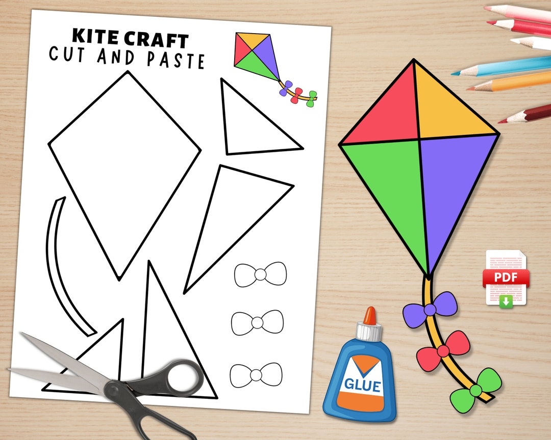 Buy Kite Craft For Kids Spring Activities Build A Kite Cut And Paste Kite Paper Craft Printable Kite Craft Template Digital Download Online In India Etsy