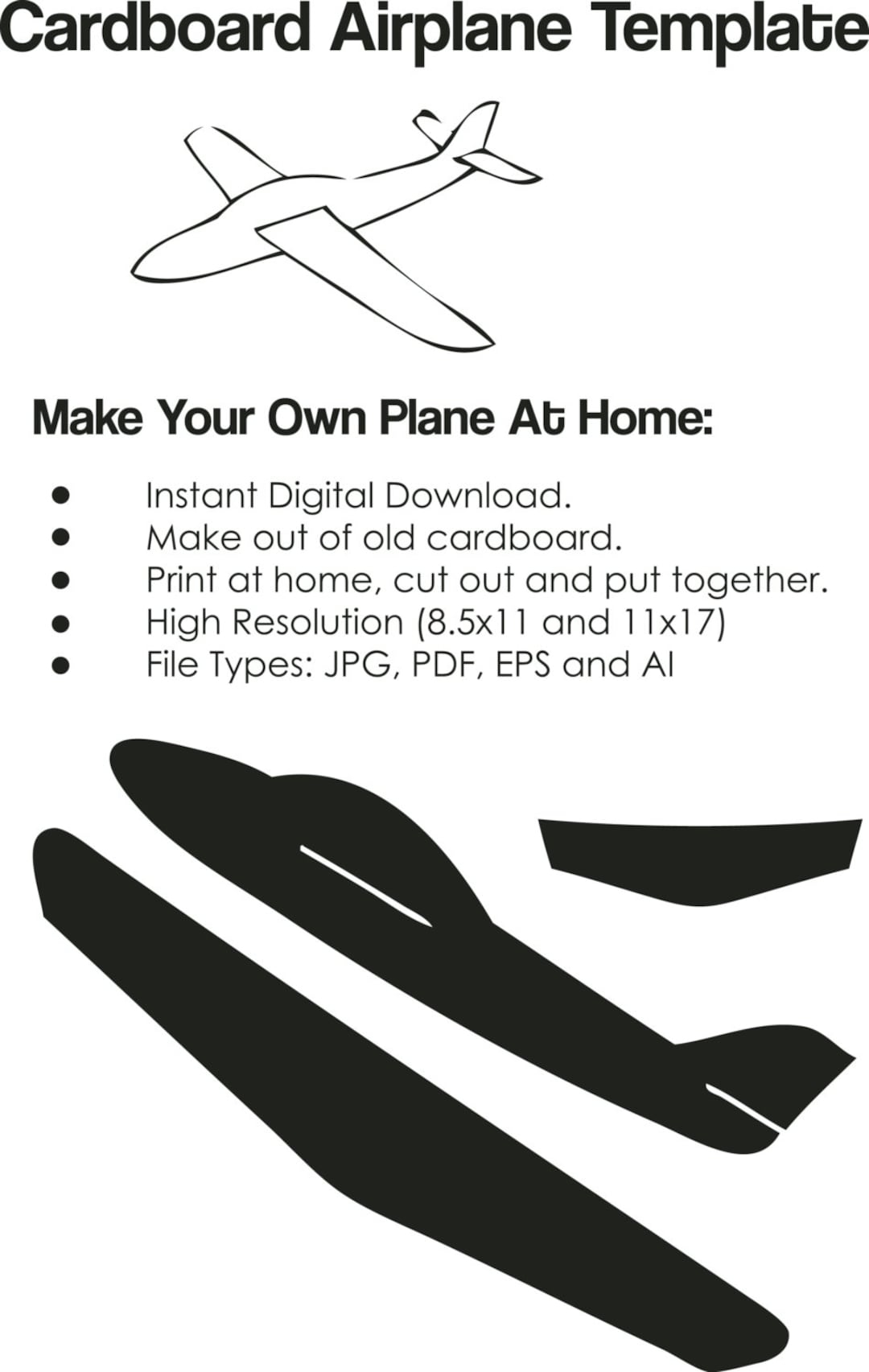 Cardboard Airplane Template Airplane Cutout On Paper Cardboard Airplane DIY Project INSTANT DOWNLOAD 09855 Etsy UK Cardboard Airplane Template Airplane Cutout On Paper Cardboard Airplane DIY Project INSTANT DOWNLOAD 09855 Etsy UK