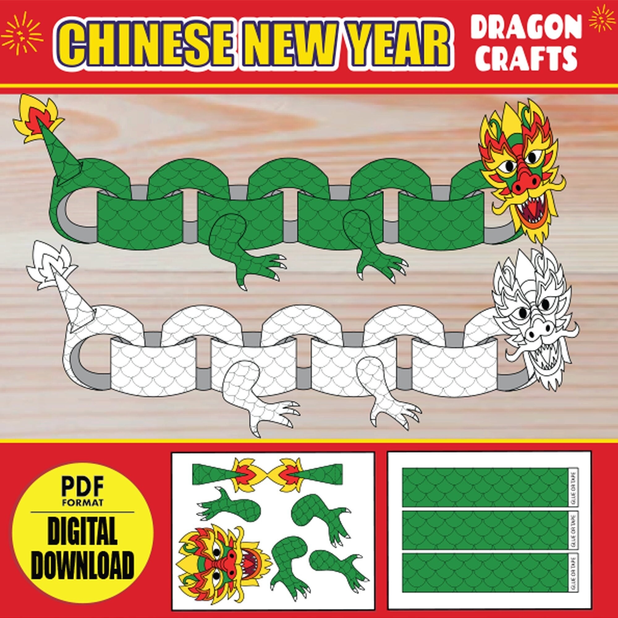Chinese New Year Paper Dragon PRINTABLE Lunar New Year DIY Chinese Dragon Kit Craft Activity For Kids Year Of The Dragon 2024 Etsy UK Chinese New Year Paper Dragon PRINTABLE Lunar New Year DIY Chinese Dragon Kit Craft Activity For Kids Year Of The Dragon 2024 Etsy UK
