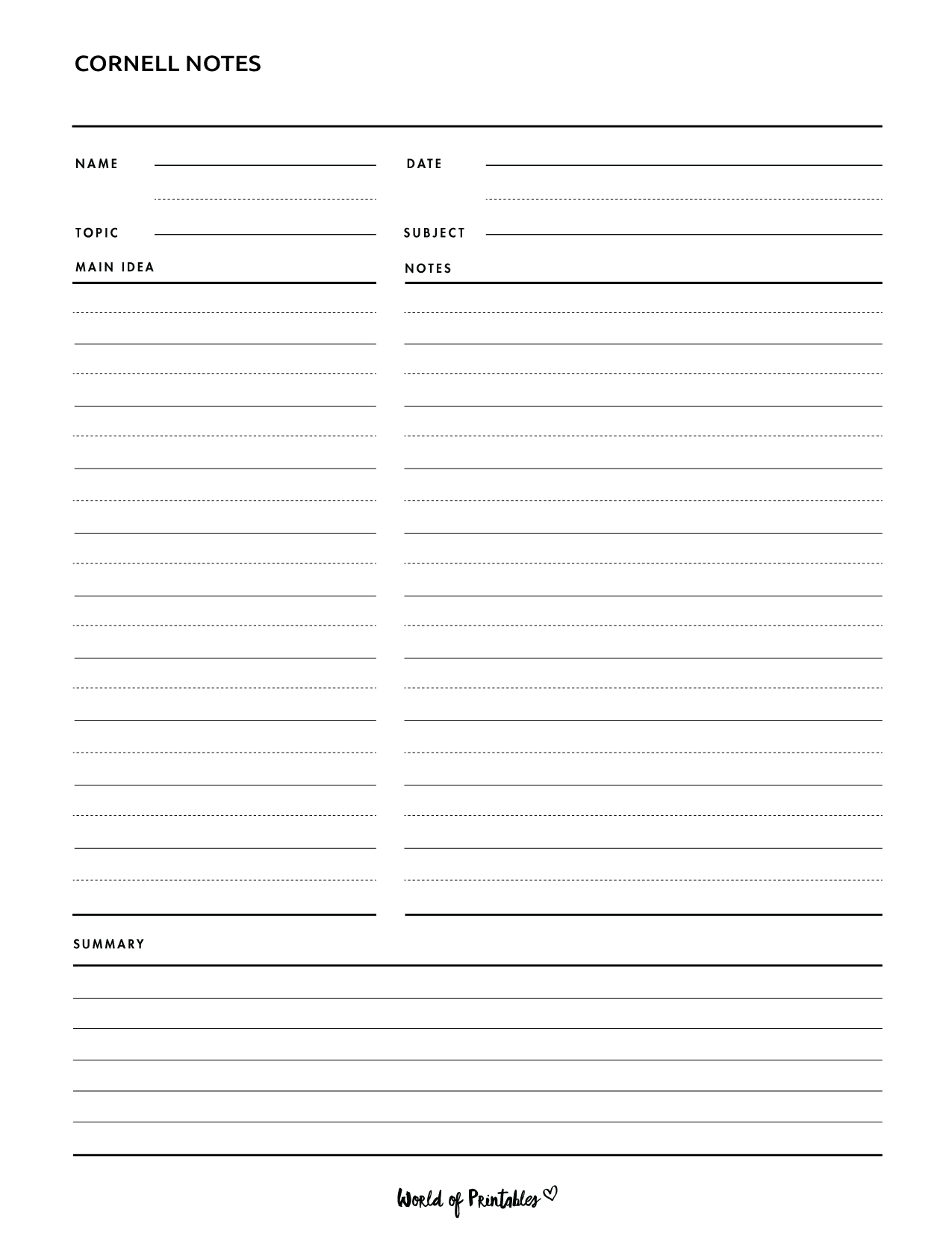 Cornell Notes Templates World Of Printables Cornell Notes Templates World Of Printables