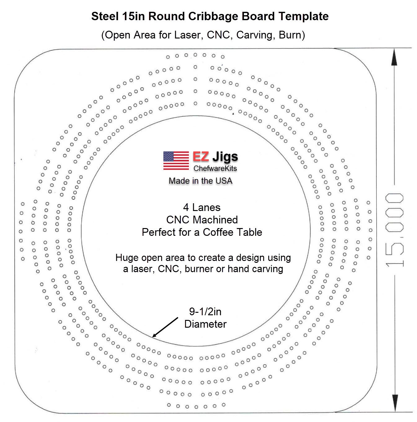 Cribbage Template Steel 15in Round wood Working Made In USA Cribbage Template Steel 15in Round wood Working Made In USA