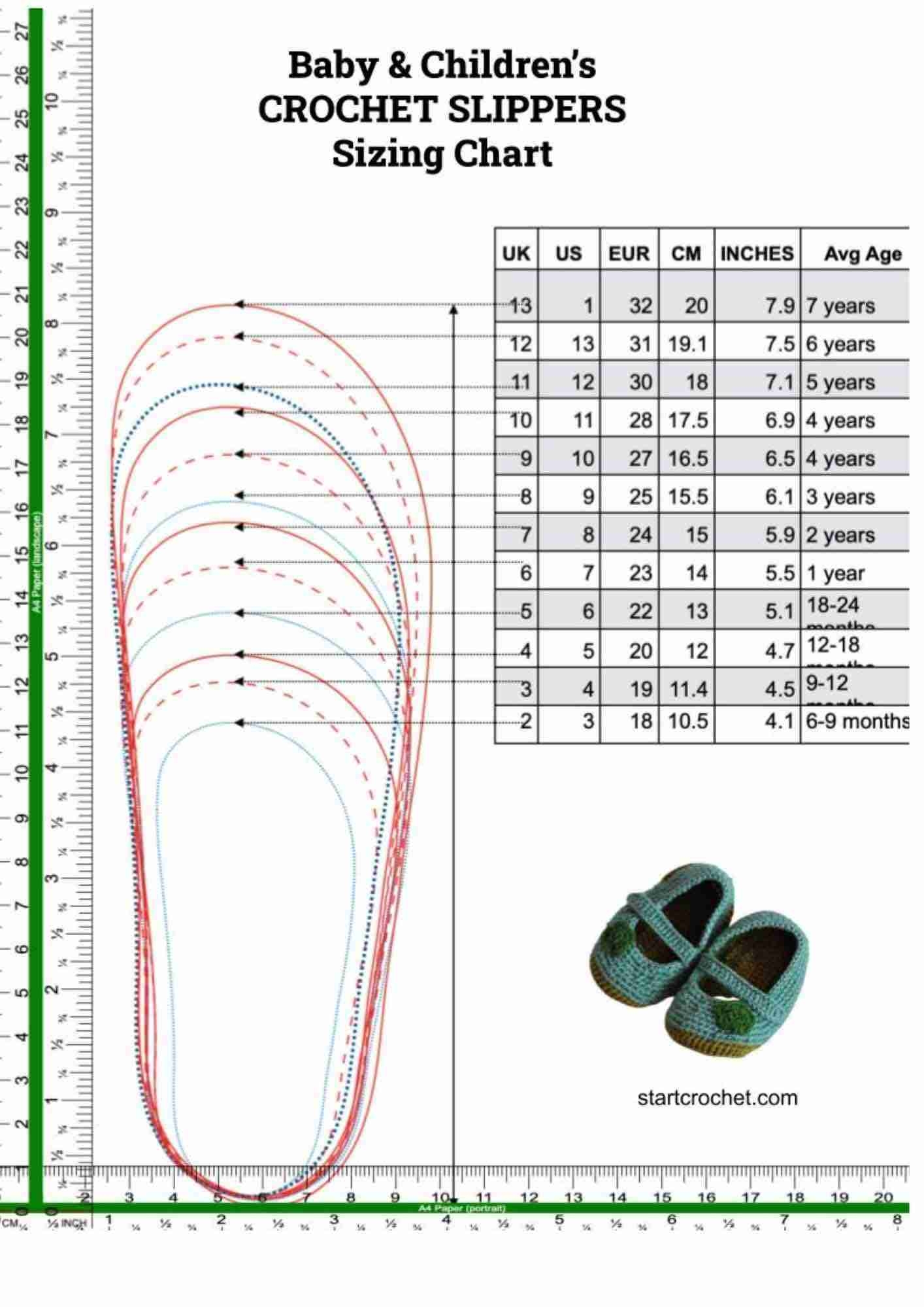 Crochet Slippers Sizing Chart Template Printable PDF Start Crochet Crochet Slippers Sizing Chart Template Printable PDF Start Crochet