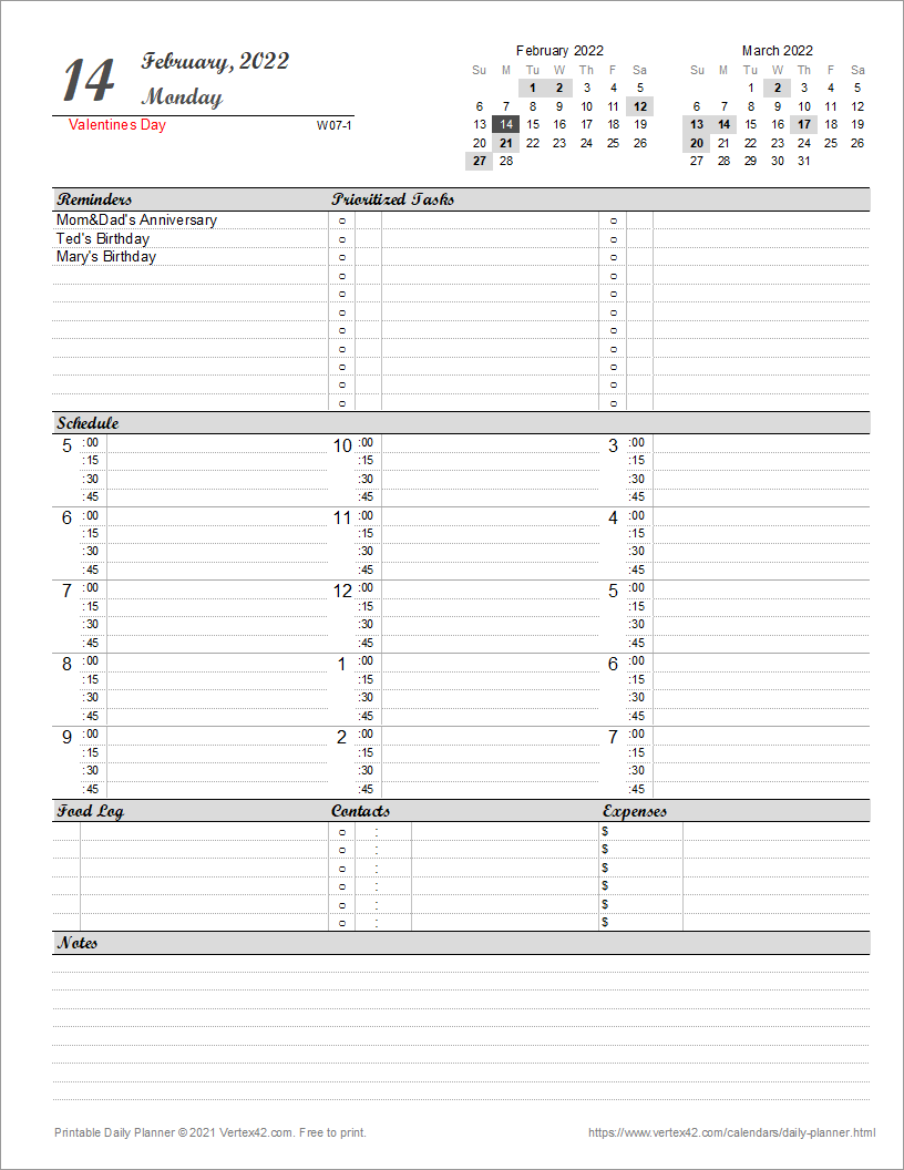 Day Planner Template Printable Day Planner Template Printable