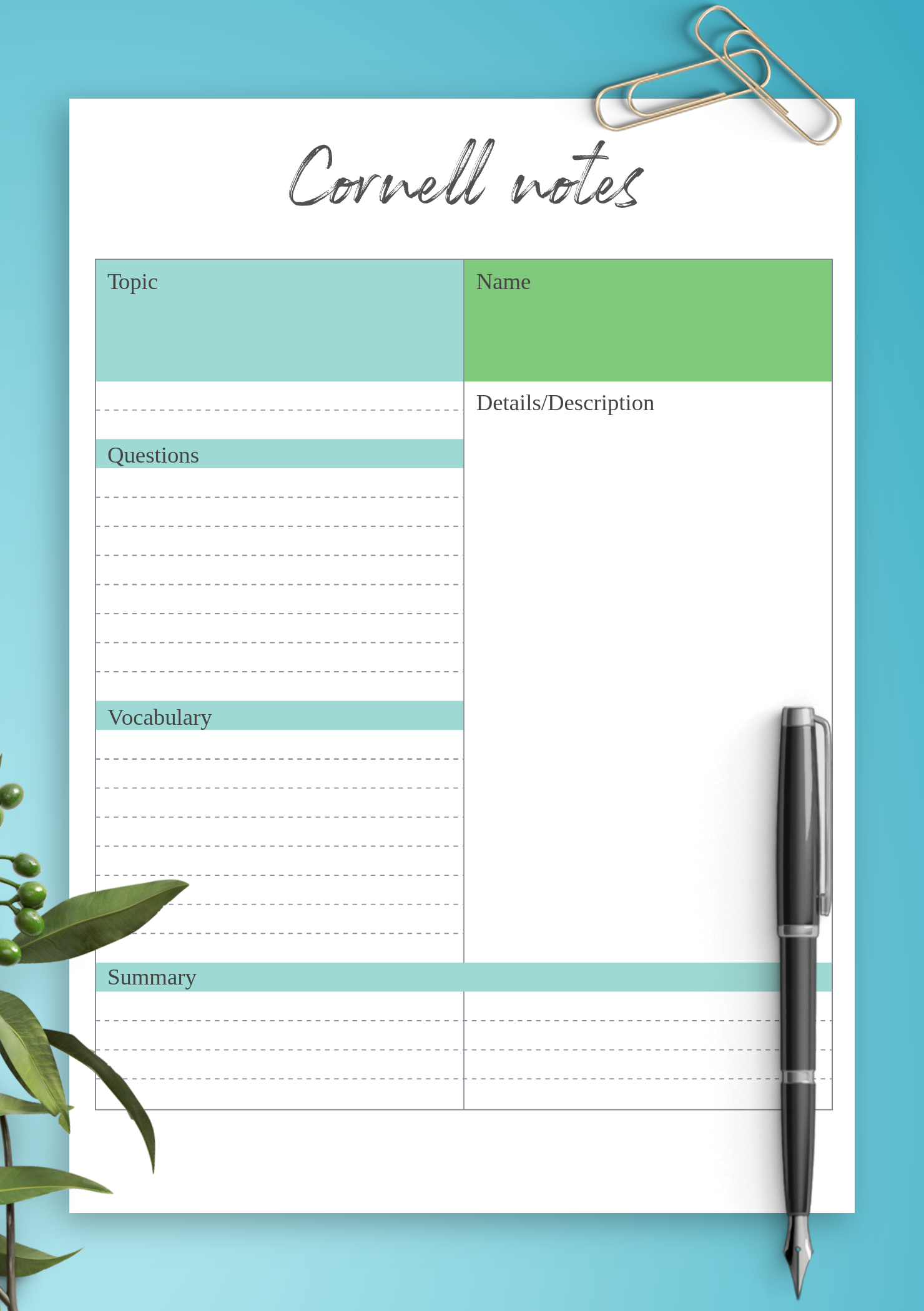 Download Printable Modern Cornell Notes Template PDF Download Printable Modern Cornell Notes Template PDF