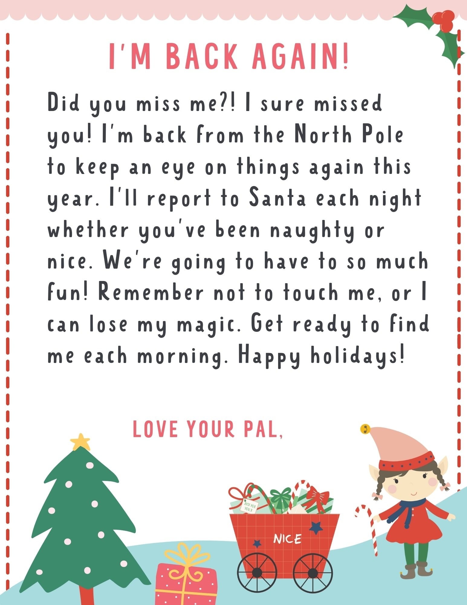 Free Printable Elf On The Shelf Letter Template Free Printable Elf On The Shelf Letter Template