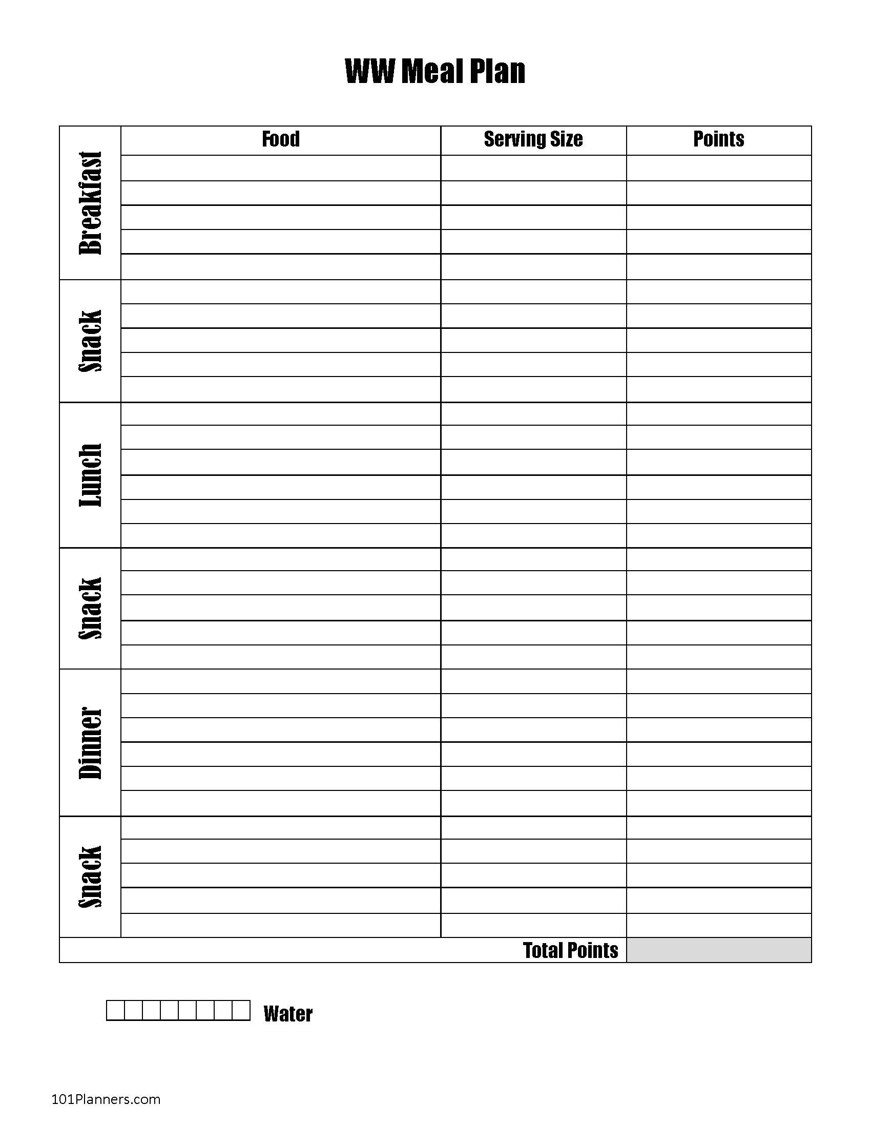 Printable Food Diary Template