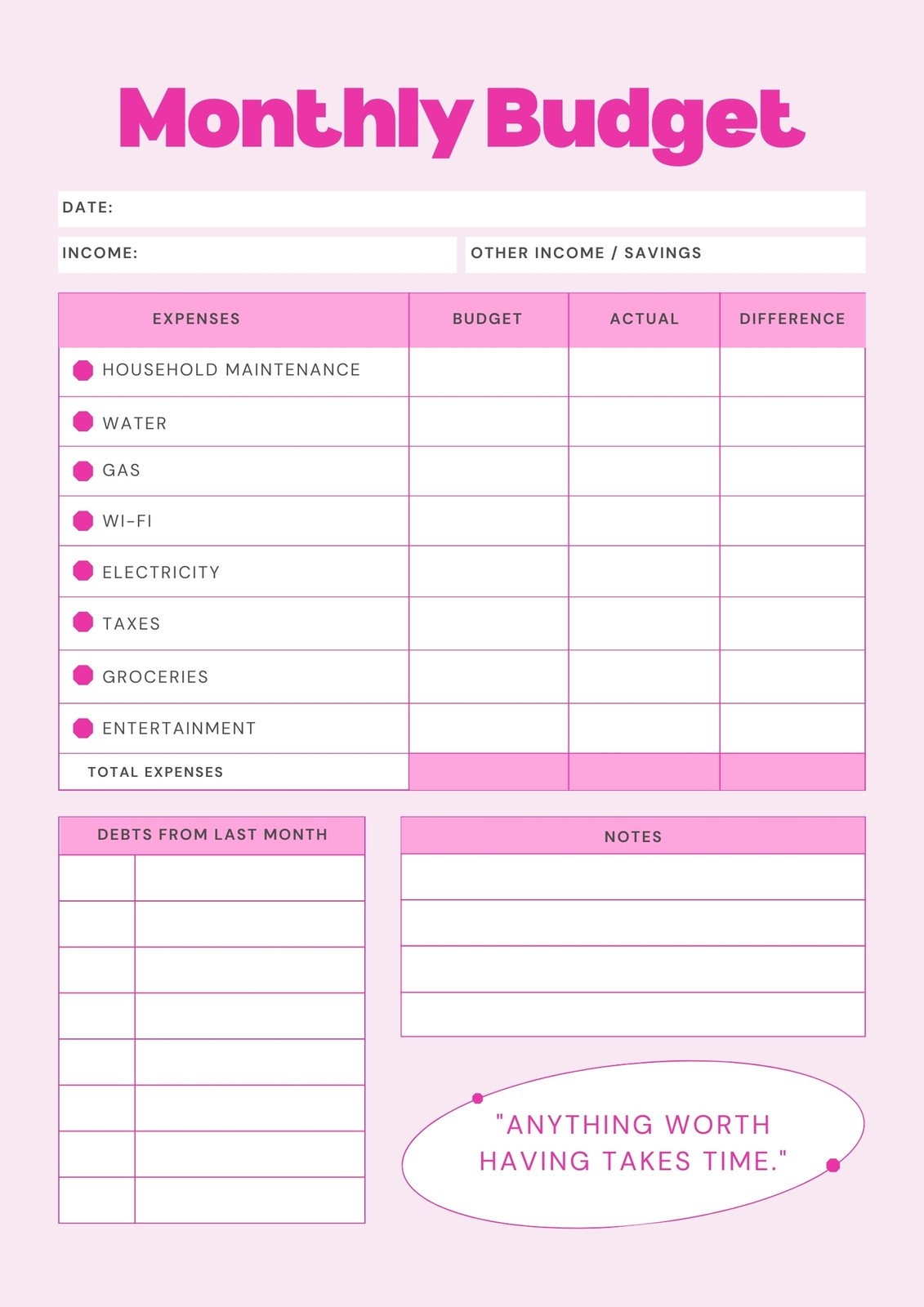 Printable Budget Template Printable Budget Template