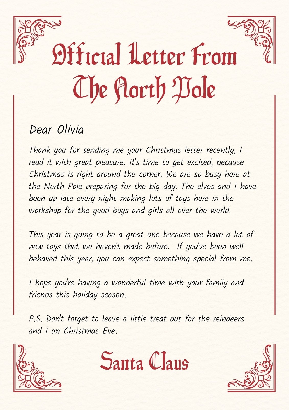 Santa Letter Template Printable Free Santa Letter Template Printable Free