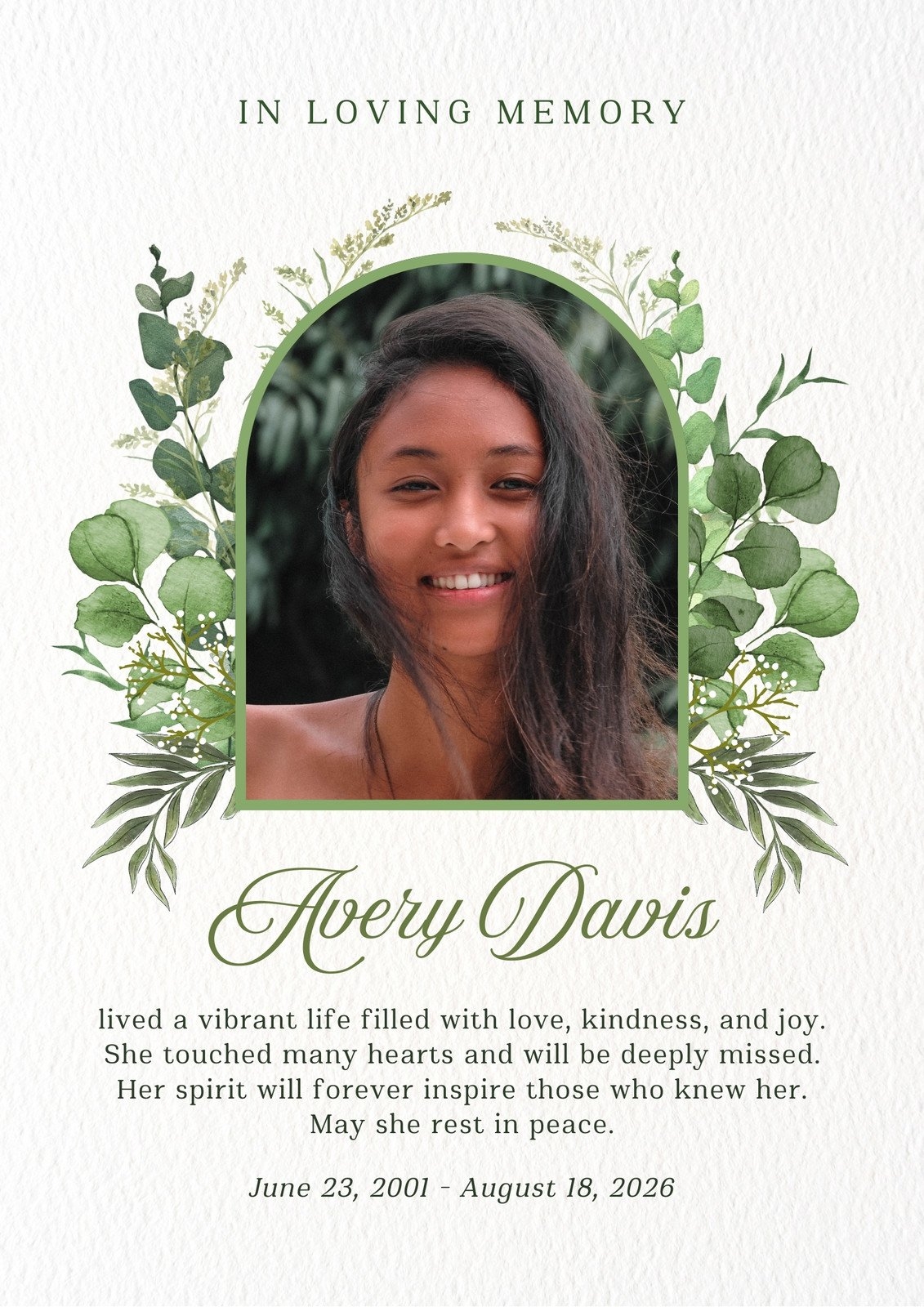 Printable Obituary Template
