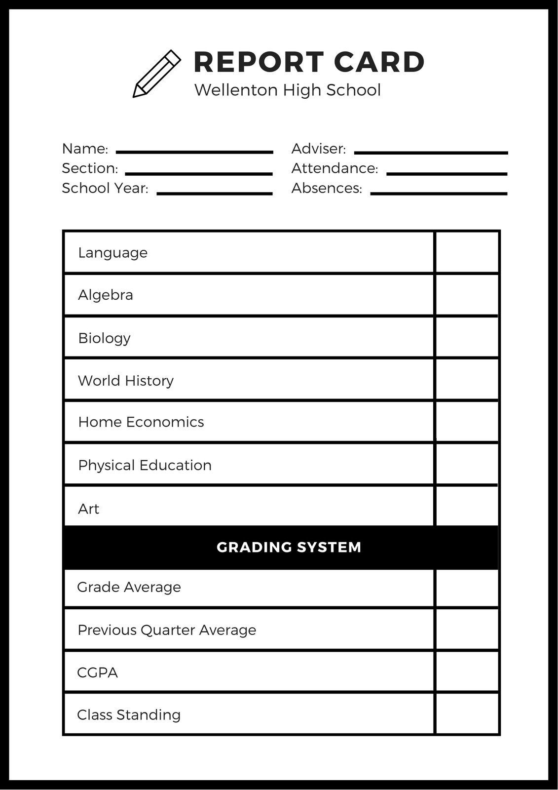 Printable Blank Report Card Template Printable Blank Report Card Template