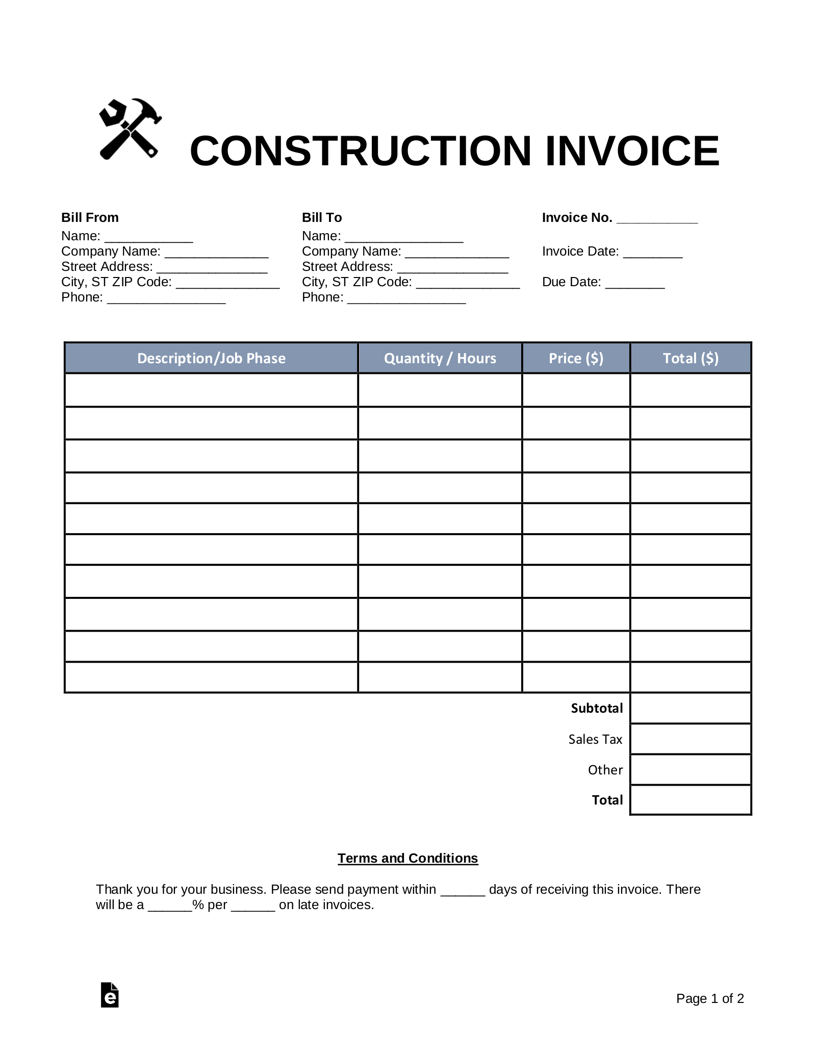 Free Blank Invoice Templates 30 PDF EForms Free Blank Invoice Templates 30 PDF EForms