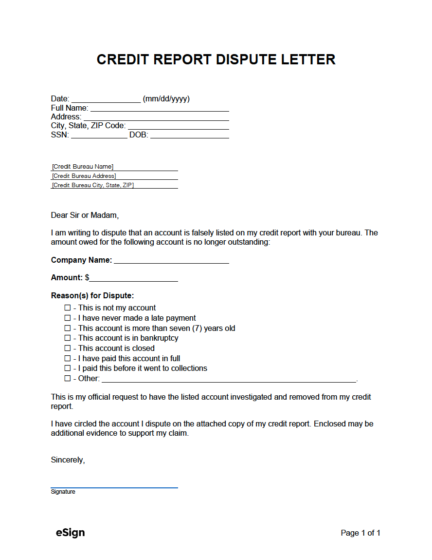 Free Credit Report Dispute Letter Template PDF Word Free Credit Report Dispute Letter Template PDF Word