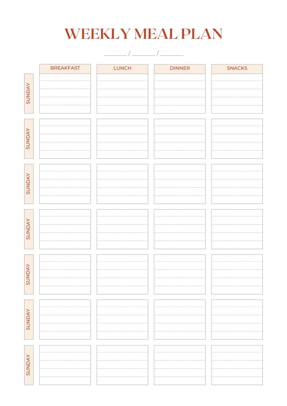 Weekly Meal Plan Template Printable Weekly Meal Plan Template Printable
