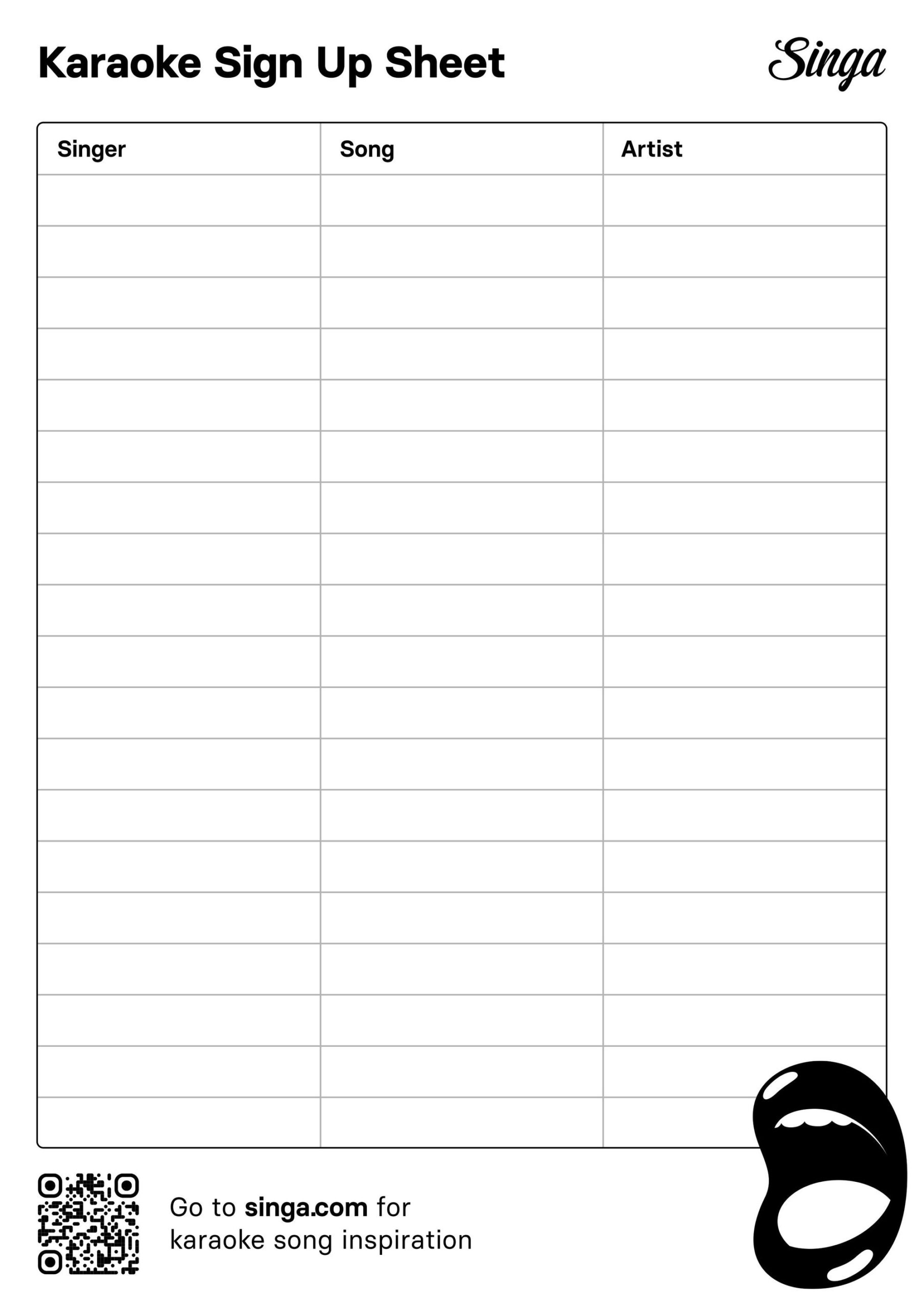 Free Karaoke Sign Up Sheet Template Free Karaoke Sign Up Sheet Template