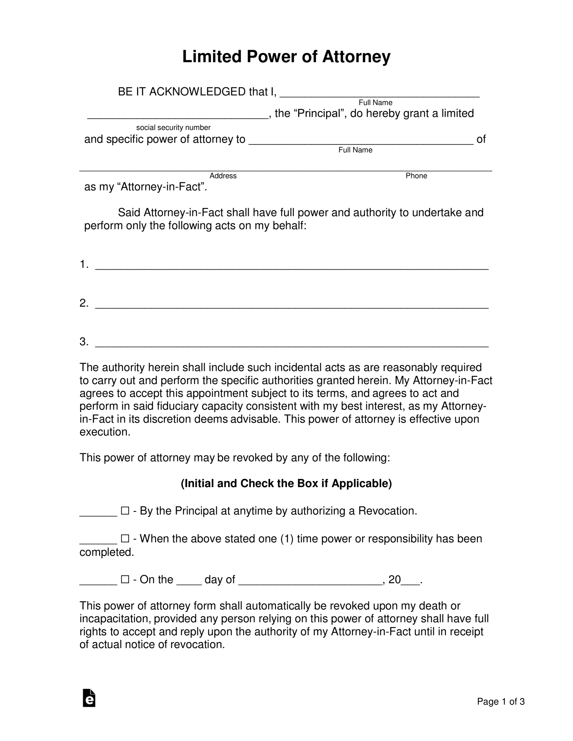 Free Limited Special Power Of Attorney Form PDF Word EForms Free Limited Special Power Of Attorney Form PDF Word EForms