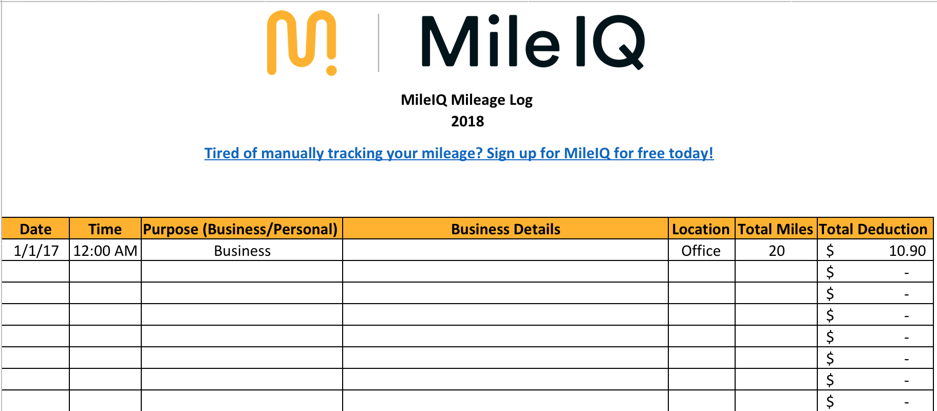 Printable Mileage Log Template For Self Employed