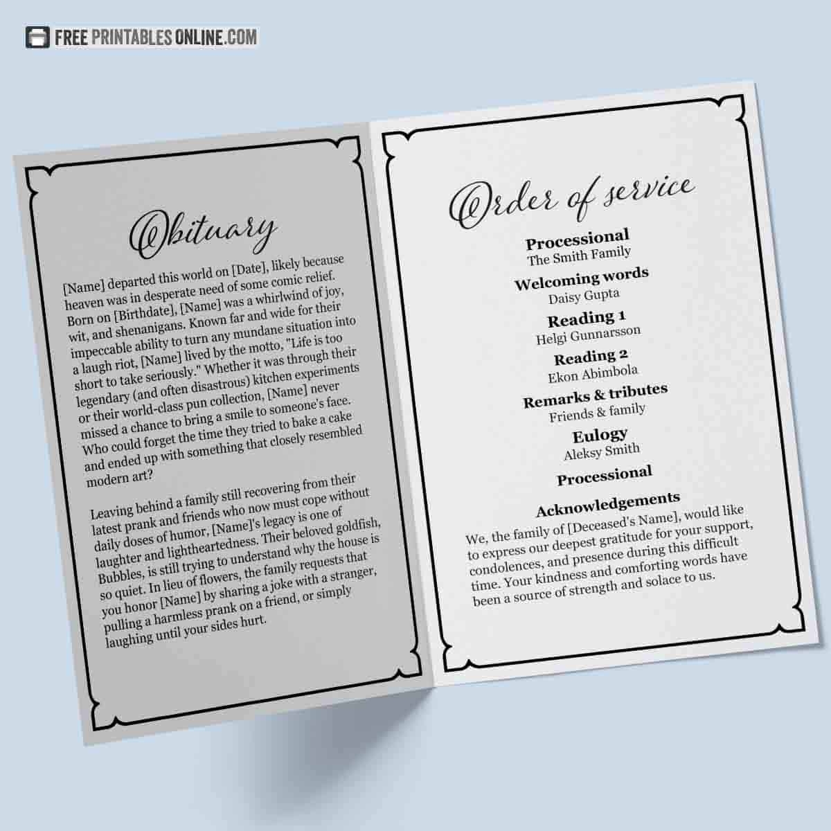 Free Printable Obituary Templates Free Printable Obituary Templates
