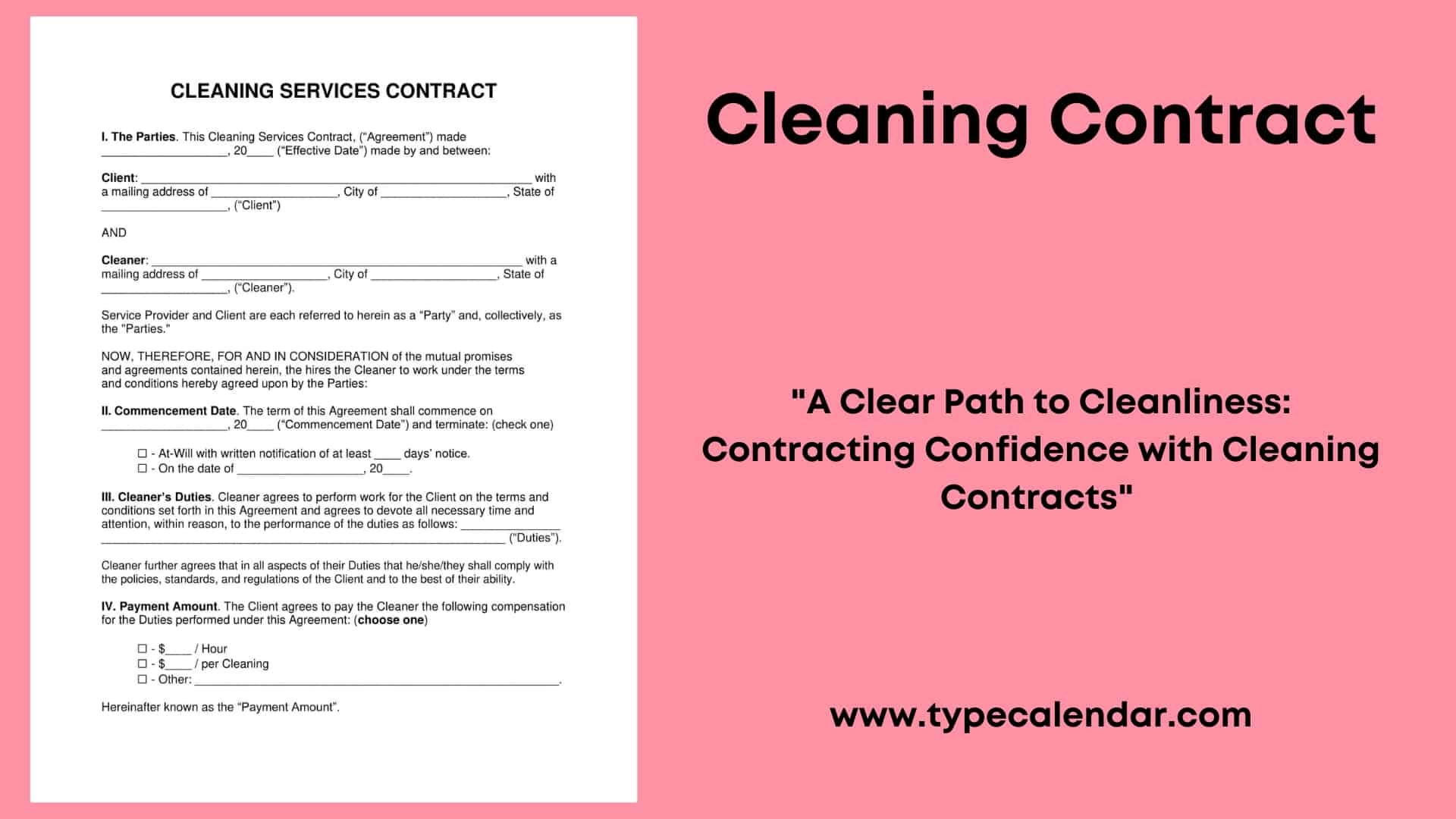 Printable Cleaning Contract Template Printable Cleaning Contract Template