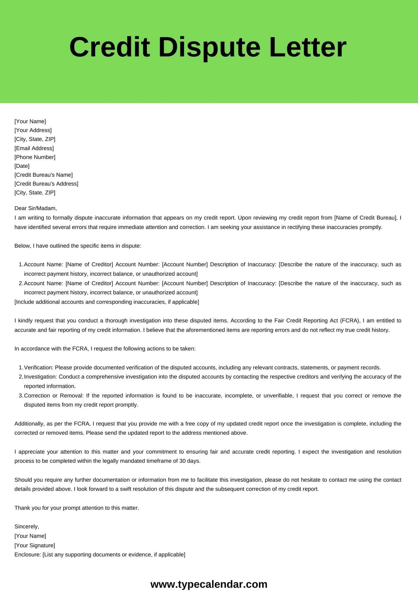 Free Printable Credit Dispute Letter Templates Form 609 PDF Word Free Printable Credit Dispute Letter Templates Form 609 PDF Word