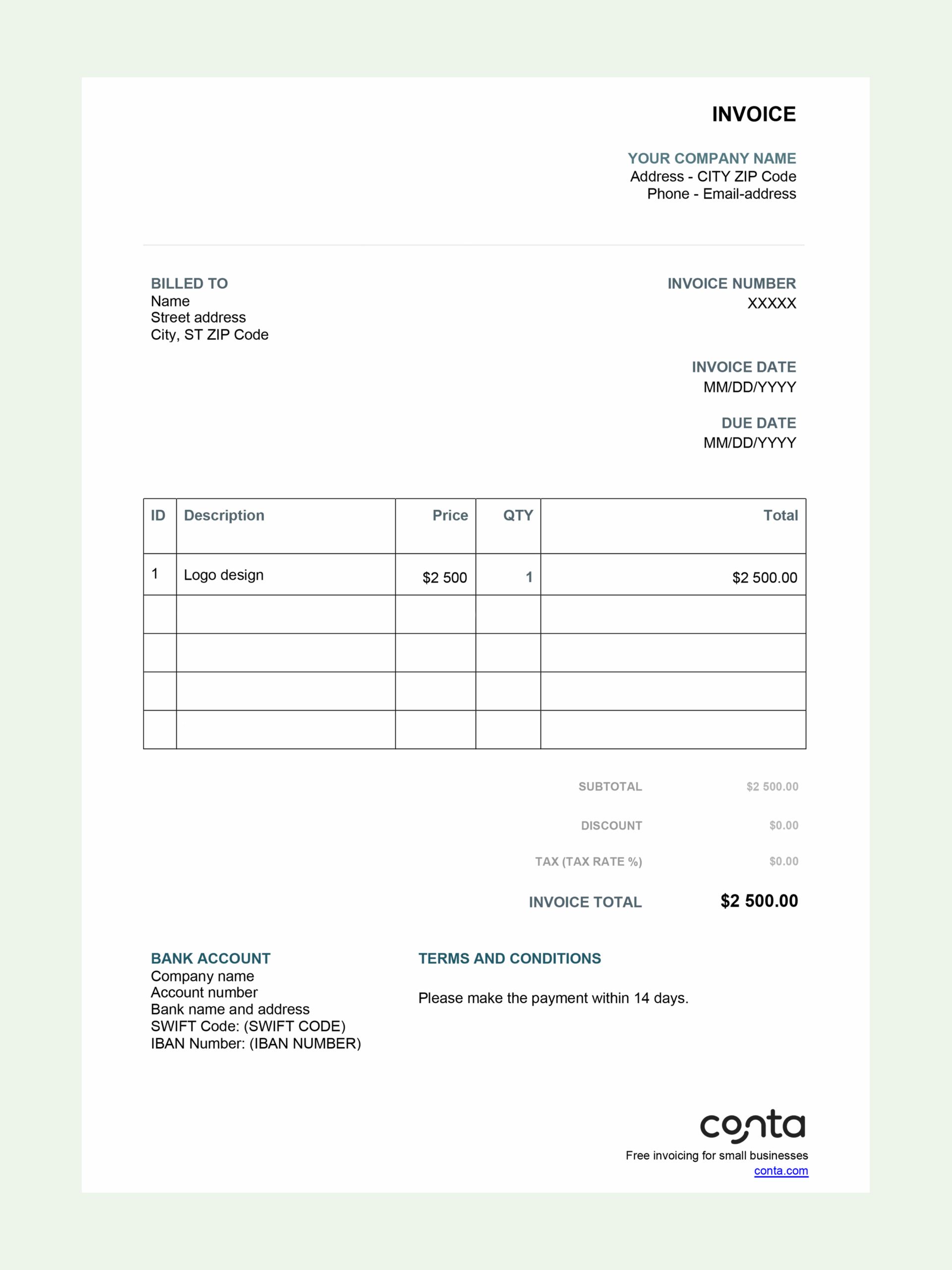 Printable Invoice Template Free