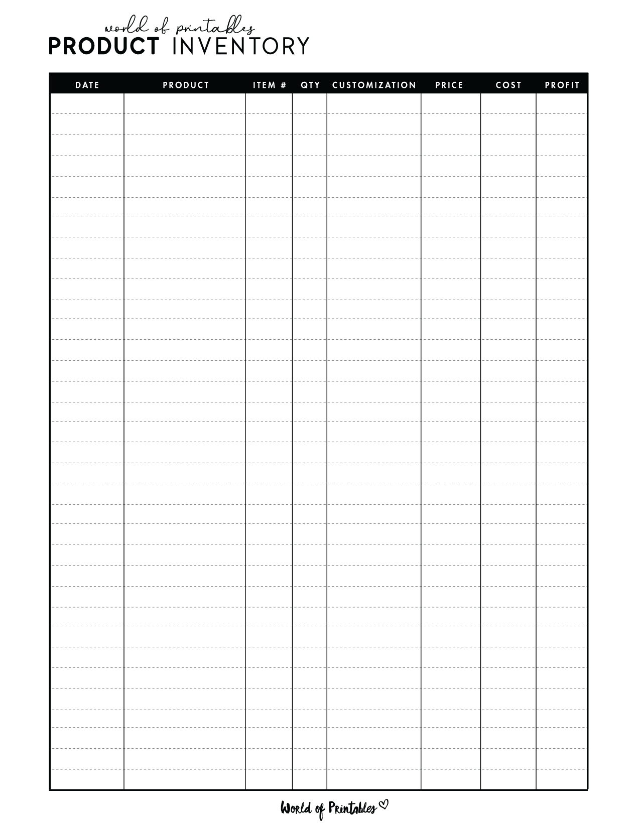 Printable Simple Inventory Template Printable Simple Inventory Template