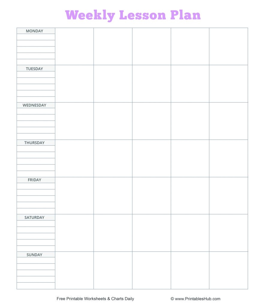 Free Printable Weekly Lesson Plans Template PDF One Blank Format Printables Hub