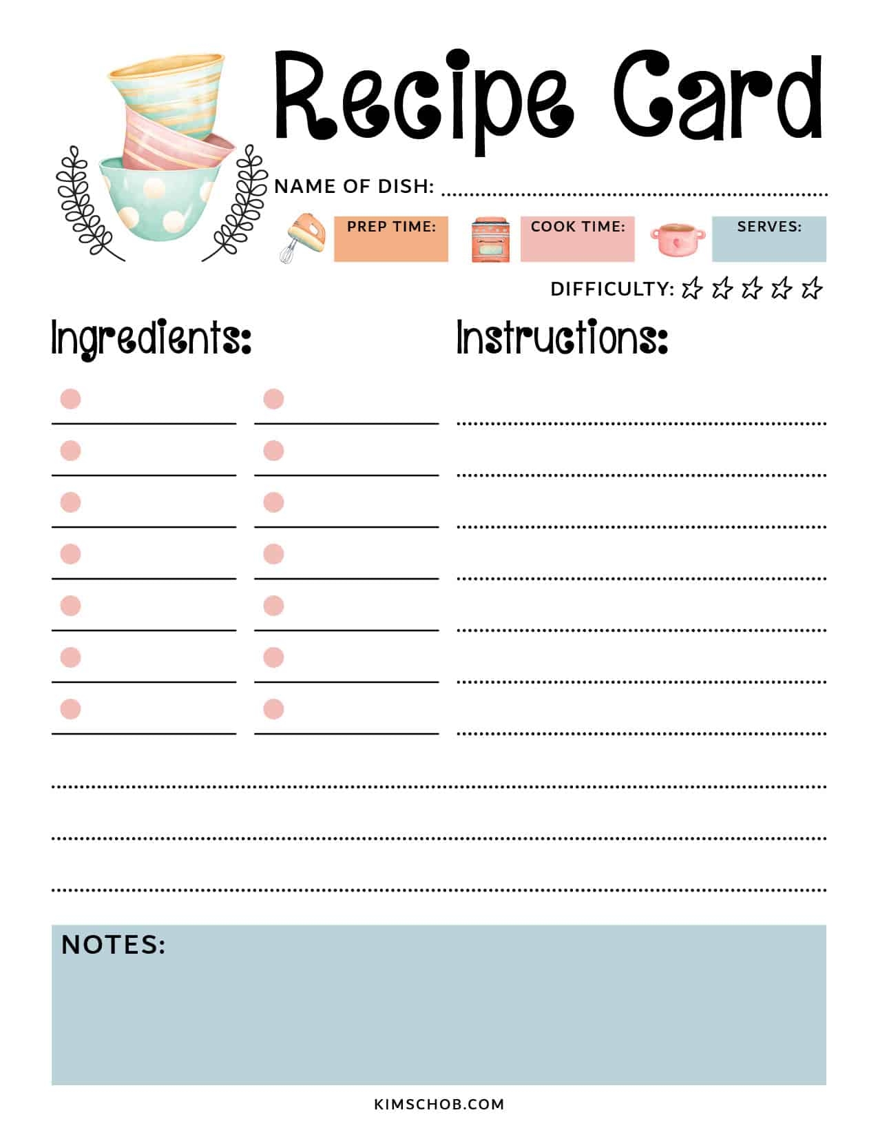 Free Recipe Card Printable Kim Schob Free Recipe Card Printable Kim Schob