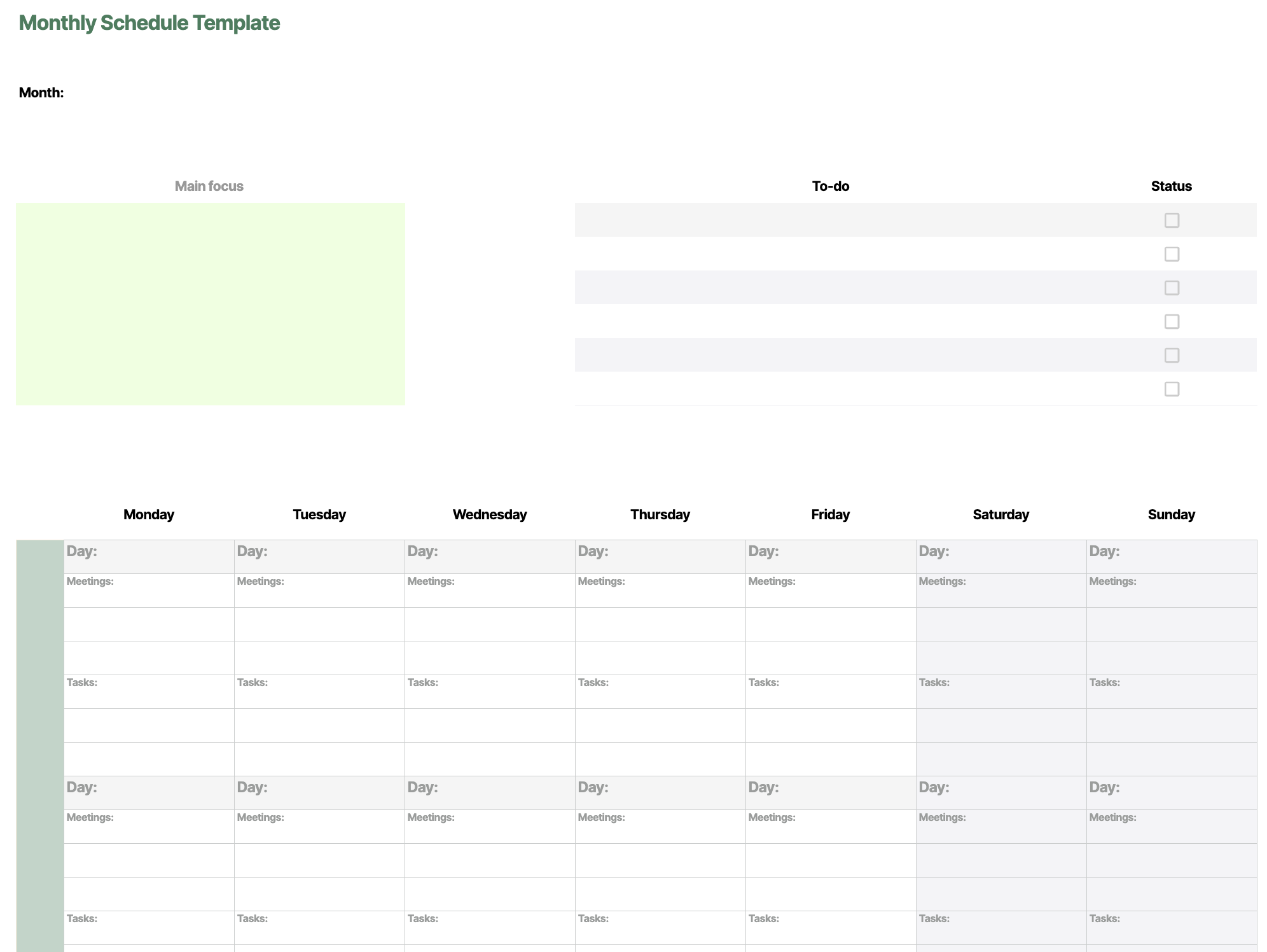 Printable Work Schedule Template Printable Work Schedule Template